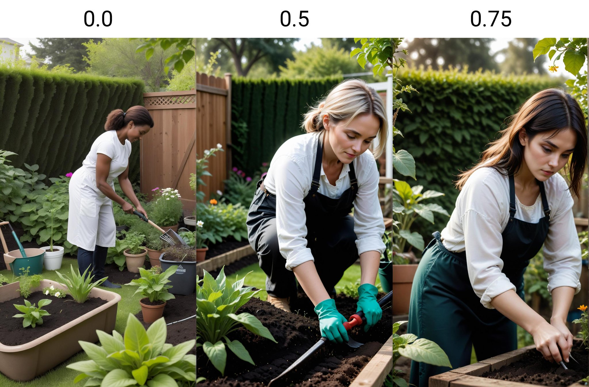 <lora:dAIversityLoRASDXL-PhotoSemiReal:0.0>a black and a white woman gardening in their backyard, nature bridging gaps