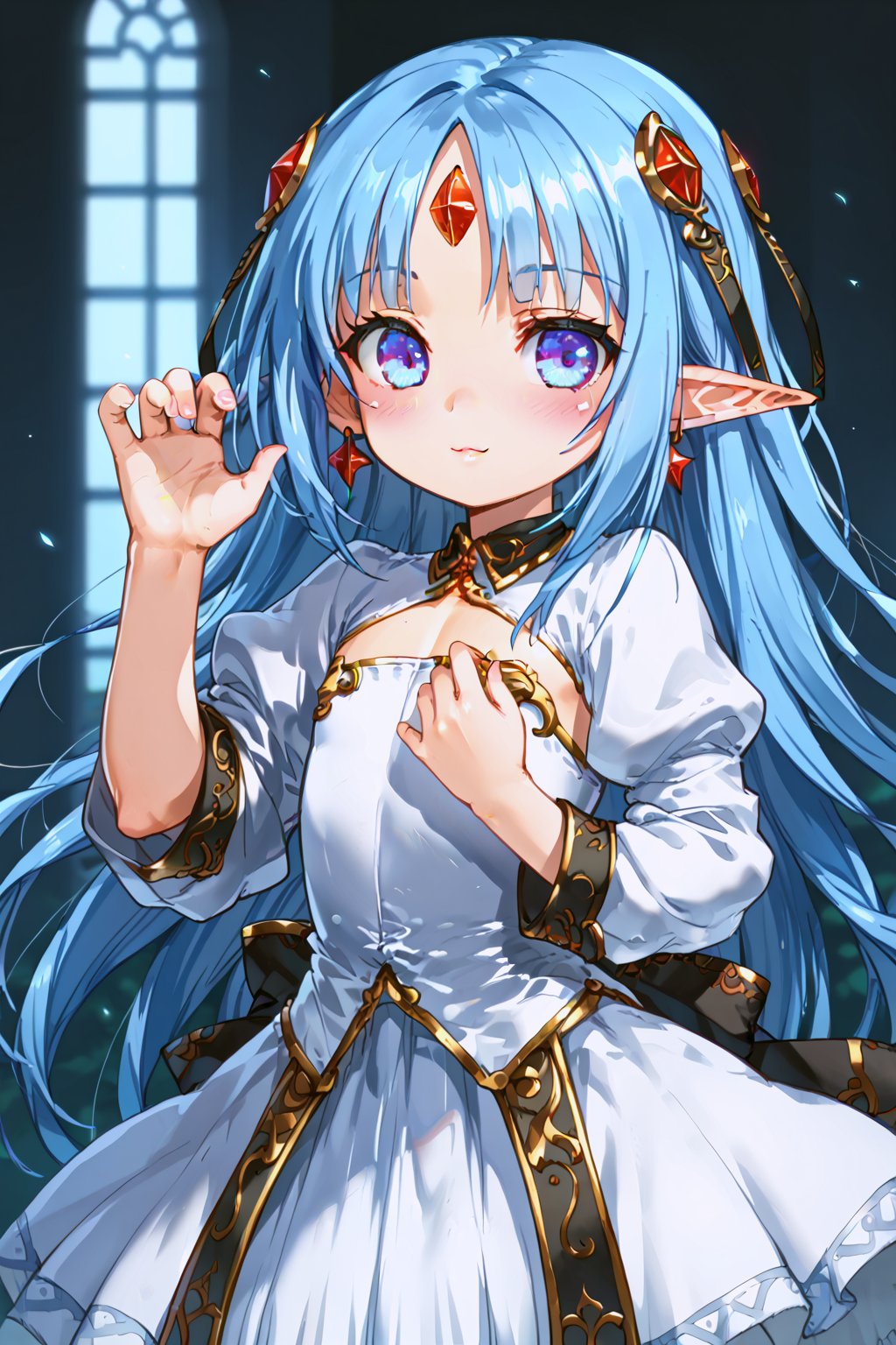 score_9, score_8_up, score_7_up, score_6_up, score_5_up, score_4_up, perfect anatomy,
1girl, solo, reset_Kalar, long hair, lightblue hair, tiny body, flat chest, white dress, beautiful face, beautiful eyes, beautiful hands,loli, shortstack blushing, 
,//LoRA
anime_screencap, beautiful_female_fingers, (correct number of fingers), 5_fingers, perfect anatomy, RANCEX, reset_Kalar