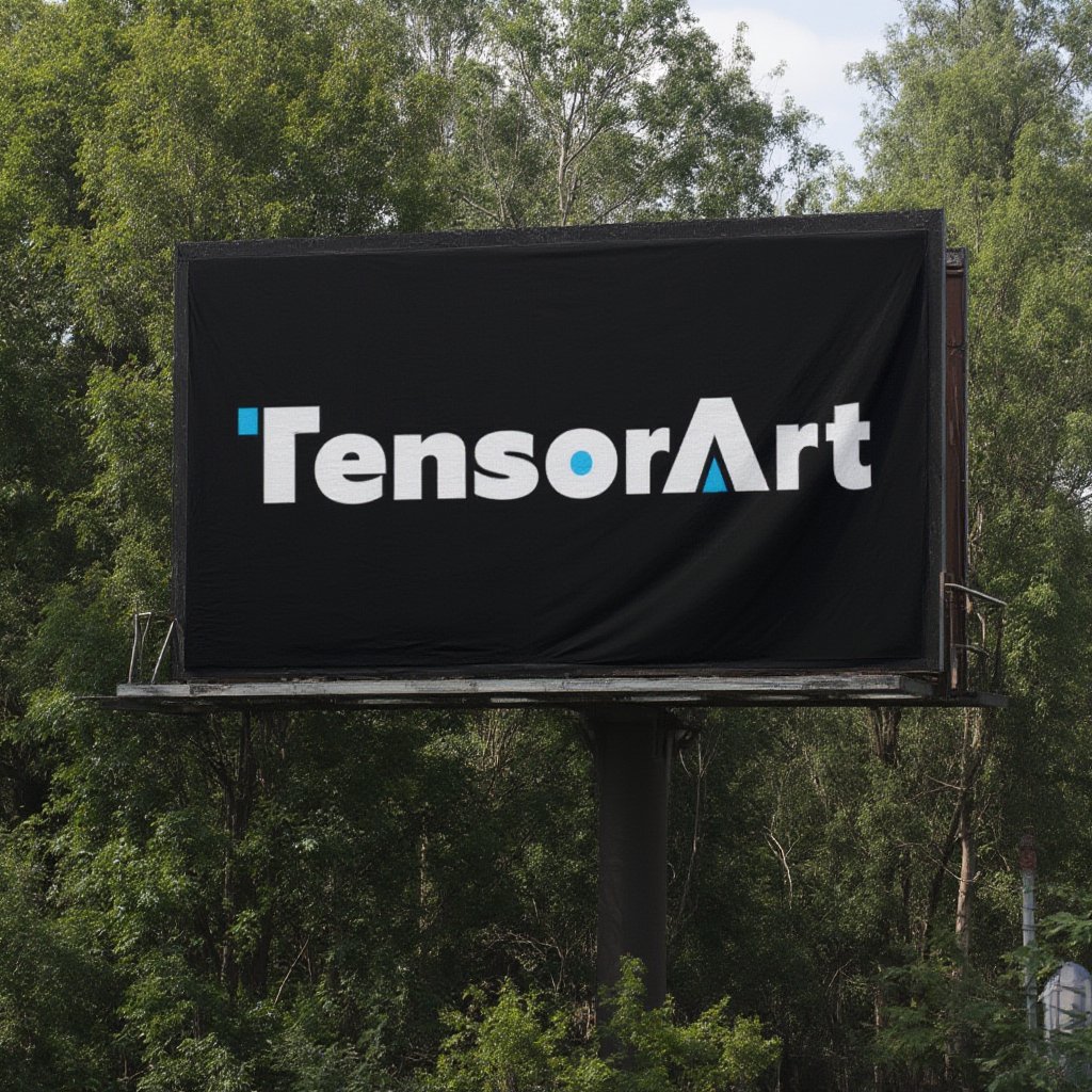 award-winning pictures of big black billboard with white tensorart_logo at forest