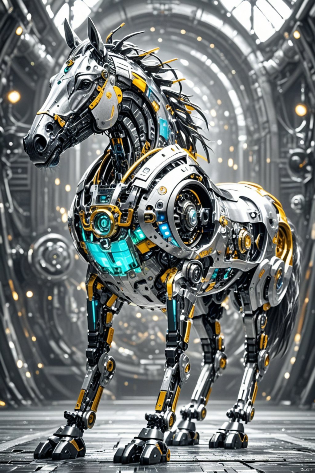 HD 8K, 
horse,  machine, non-humanoid robot, mecha, machinery, gears, solo