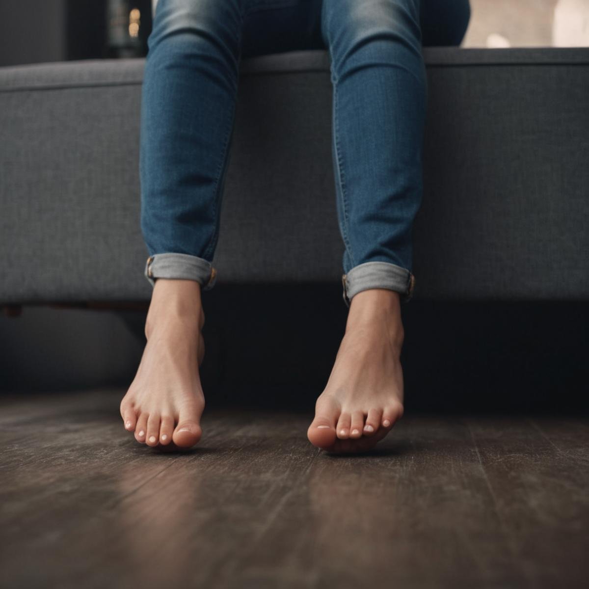 cinematic film still of  <lora:feet v2:1>A perfect photo of a closeup of a person with their feet up in air,foot focus,cinematic feet,best feet,better Feet,awesome Feet,different Feet,detailed,1girl,solo,barefoot,pants,feet,toes,soles,denim,close-up,jeans,dirty,dirty feet , perfect style, perfection style, detailed style, shallow depth of field, vignette, highly detailed, high budget, bokeh, cinemascope, moody, epic, gorgeous, film grain, grainy