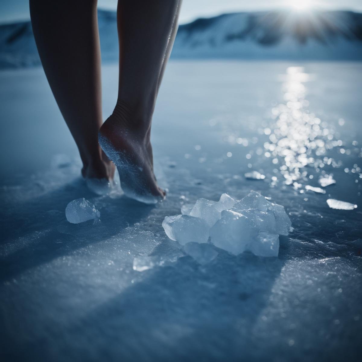 cinematic film still of  <lora:perfection style:0.1> <lora:detailed:0.1> <lora:Chiaroscuro Lighting Style:0.3> <lora:feet v2:0.4> <lora:perfect feet:0.3>A perfect photo of a woman's feet are covered in ice, shallow depth of field, vignette, highly detailed, high budget, bokeh, cinemascope, moody, epic, gorgeous, film grain, grainy