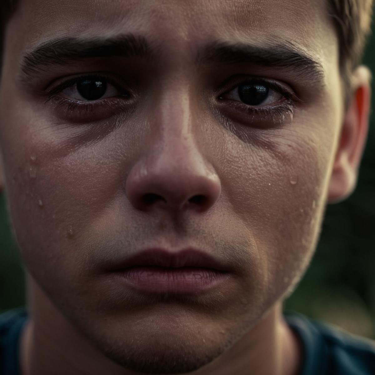 cinematic film still of  <lora:crying style:0.9>a man looking at viewer,1boy,closed mouth,male focus,black eyes,portrait,close-up,realistic , crying, sad, teary face, tears, crying style, shallow depth of field, vignette, highly detailed, high budget, bokeh, cinemascope, moody, epic, gorgeous, film grain, grainy