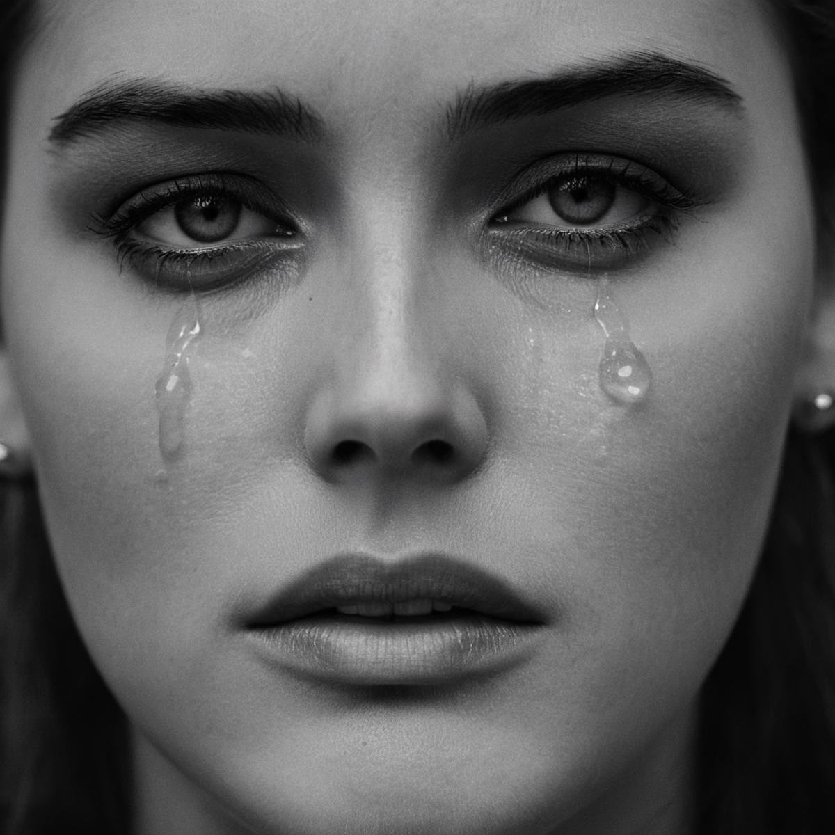 cinematic film still of  <lora:crying style:0.8> <lora:detailed:0.5> <lora:perfection style:0.5>a woman crying with tears on her face and the word " cry " on the side.,1girl,solo,jewelry,monochrome,greyscale,earrings,tears,lips,parody,crying,portrait,realistic , crying, sad, teary face, tears, crying style, shallow depth of field, vignette, highly detailed, high budget, bokeh, cinemascope, moody, epic, gorgeous, film grain, grainy