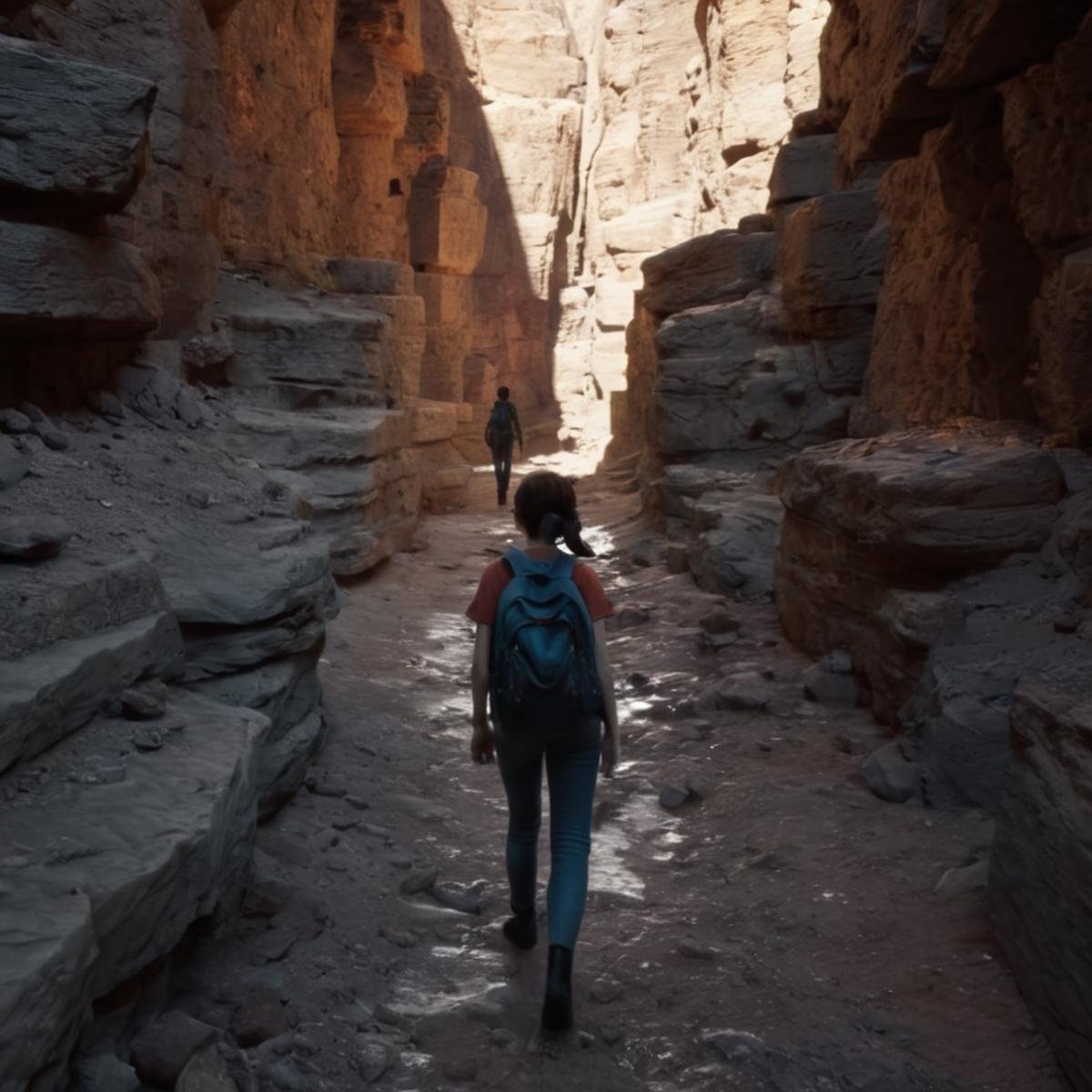 cinematic film still of  <lora:Unreal Engine style:1>An Unreal Engine image of a group of people walking through a narrow canyon,standing,outdoors,multiple boys,scenery,6+boys,ruins,multiple others,6+others , realistic, realism, photorealism, hyperrealism, hyperrealistic, realistic, sharp, detailed, cinematography style, film light style, movie still,  professional photography, artistic, perfection, contrast, cinematic, filmic, high quality photo,  8k quality, colorful, photography style, 3D computer graphics, Blender, 3ds Max, Maya, Cinema 4D, ZBrush, AutoCAD, LightWave 3D, Adobe Dimension, virtual reality, 3d, different people, different characters, different models, detailed eyes, detailed nose, detailed ears, detailed environment, detailed body, detailed face, detailed nipples, detailed breasts, detailed feet, detailed hands, perfect, perfection, epic, awesome, Interactive, Cybernetics, different lighting, light, Video games, Film and television, Unreal, real-time 3D,  Epic Games style, Unreal Engine style, shallow depth of field, vignette, highly detailed, high budget, bokeh, cinemascope, moody, epic, gorgeous, film grain, grainy