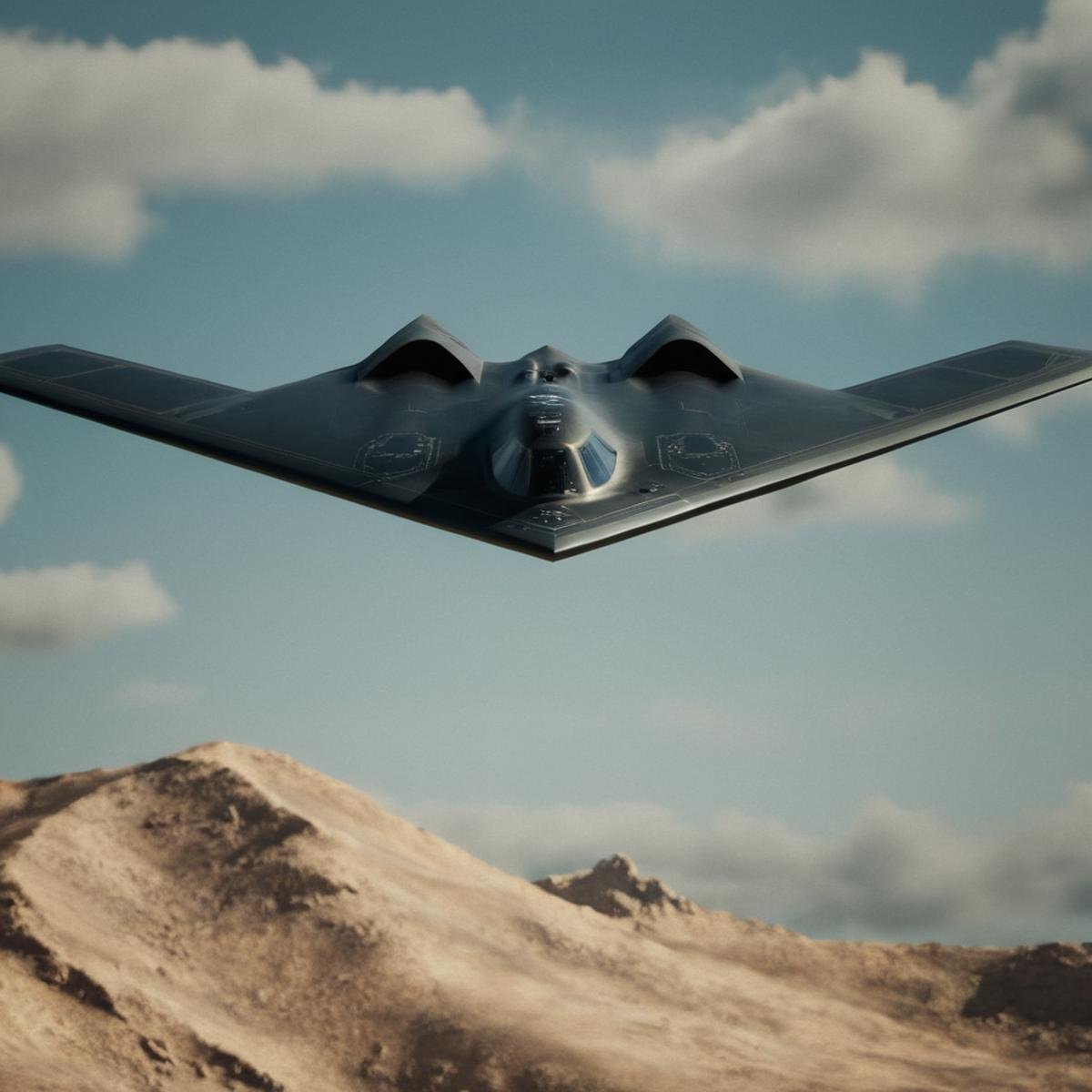 cinematic film still of  <lora:add-detail-xl:1><lora:Unreal Engine style:1> In Unreal Engine style, sharp detailed photo of <lora:Modern Warfare style:1>Northrop Grumman B-2 Spirit a stealth fighter jet flying through the air to the viewers modern warfare style,sky,day,cloud,blue sky,military,no humans,flying,science fiction,realistic,aircraft,military vehicle,airplane,vehicle focus,jet,fighter jet,pilot, shallow depth of field, vignette, highly detailed, high budget, bokeh, cinemascope, moody, epic, gorgeous, film grain, grainy