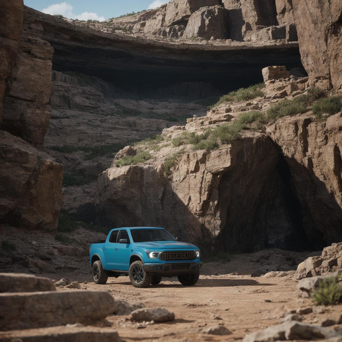 professional 3d model of  <lora:Unreal Engine style SD1.5:1>An Unreal Engine image of a blue truck driving through a rocky area,outdoors,day,tree,no humans,sunlight,ground vehicle,nature,scenery,motor vehicle,forest,rock,car,vehicle focus,debris,moss , realistic, realism, photorealism, hyperrealism, hyperrealistic, realistic, sharp, detailed, cinematography style, film light style, movie still,  professional photography, artistic, perfection, contrast, cinematic, filmic, high quality photo,  8k quality, colorful, photography style, 3D computer graphics, Blender, 3ds Max, Maya, Cinema 4D, ZBrush, AutoCAD, LightWave 3D, Adobe Dimension, virtual reality, 3d, different people, different characters, different models, detailed eyes, detailed nose, detailed ears, detailed environment, detailed body, detailed face, detailed nipples, detailed breasts, detailed feet, detailed hands, perfect, perfection, epic, awesome, Interactive, Cybernetics, different lighting, light, Video games, Film and television, Unreal, real-time 3D,  Epic Games style, Unreal Engine style, octane render, highly detailed, volumetric, dramatic lighting