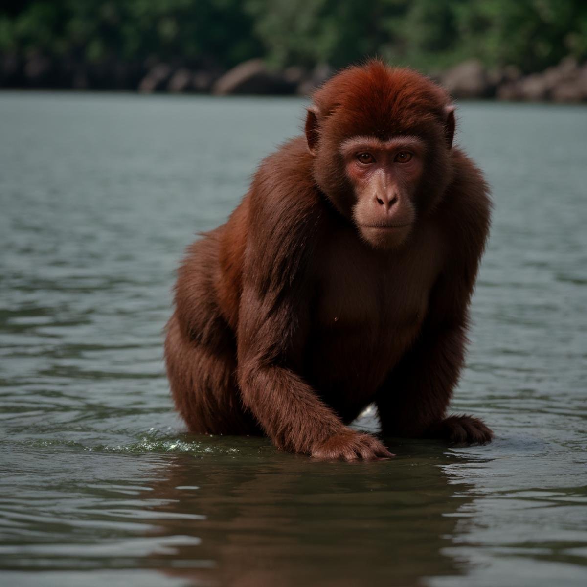 cinematic film still of  <lora:Ron Fricke style SD1.5:0.9>a monkey with a red face in the water,solo,outdoors,blurry,no humans,blurry background,animal,realistic , realistic, realism, movie still, film grain, kodak film, film contrast, film color, cinematography, documentary, photography, 70 mm film, 65 mm film, Todd-AO, Todd-AO 35, 8K resolution, Ron Fricke film director style, Ron Fricke film directing style, Ron Fricke style, shallow depth of field, vignette, highly detailed, high budget, bokeh, cinemascope, moody, epic, gorgeous, film grain, grainy