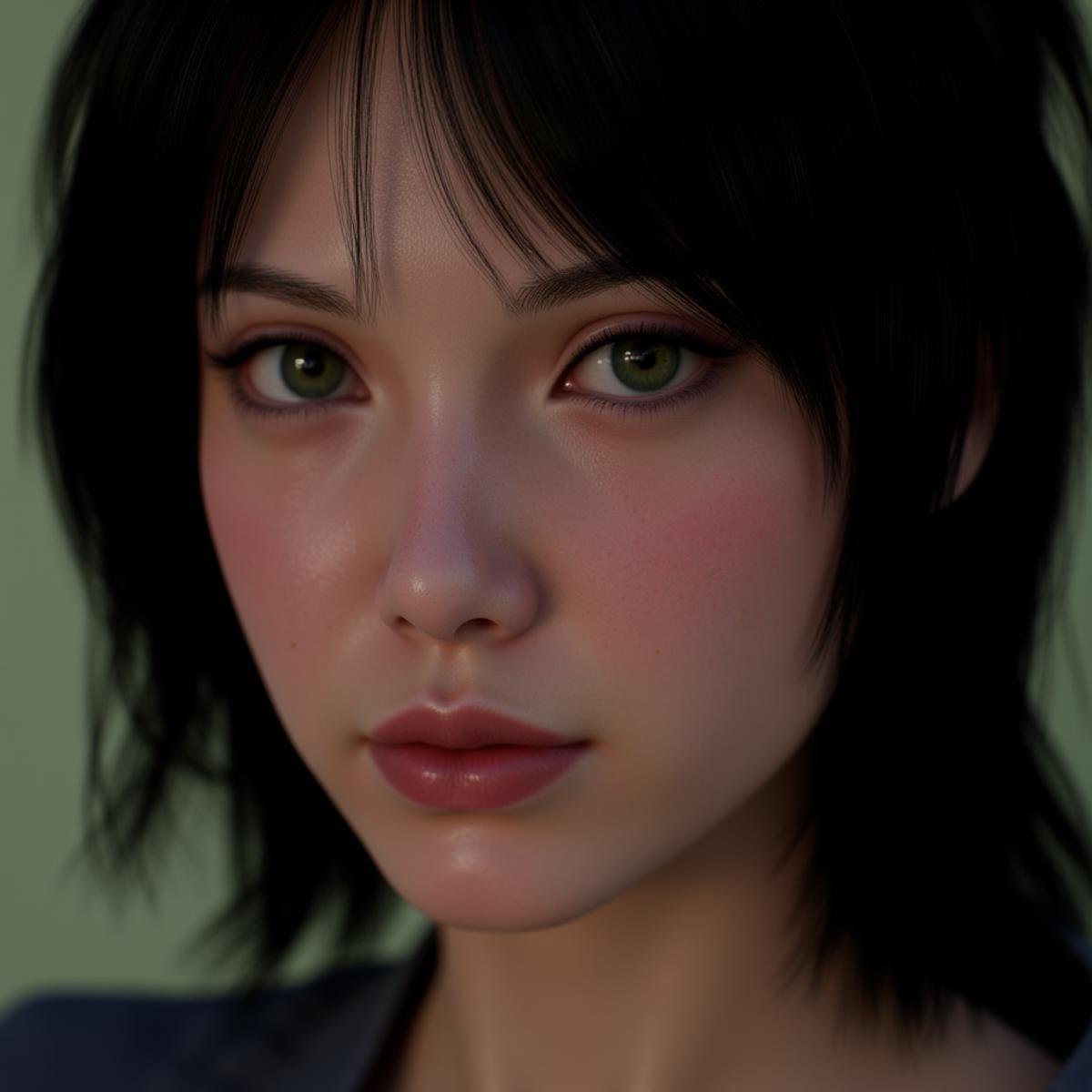 Hyperrealistic art  <lora:Unreal Engine style v1:1>An Unreal Engine image of a close up of a woman with freckles on her face,1girl,solo,looking at viewer,black hair,green eyes,lips,portrait,close-up,freckles,realistic,nose , realistic, realism, photorealism, hyperrealism, hyperrealistic, realistic, sharp, detailed, cinematography style, film light style, movie still,  professional photography, artistic, perfection, contrast, cinematic, filmic, high quality photo,  8k quality, colorful, photography style, 3D computer graphics, Blender, 3ds Max, Maya, Cinema 4D, ZBrush, AutoCAD, LightWave 3D, Adobe Dimension, virtual reality, 3d, different people, different characters, different models, detailed eyes, detailed nose, detailed ears, detailed environment, detailed body, detailed face, detailed nipples, detailed breasts, detailed feet, detailed hands, perfect, perfection, epic, awesome, Interactive, Cybernetics, different lighting, light, Video games, Film and television, Unreal, real-time 3D,  Epic Games style, Unreal Engine style . Extremely high-resolution details, photographic, realism pushed to extreme, fine texture, incredibly lifelike