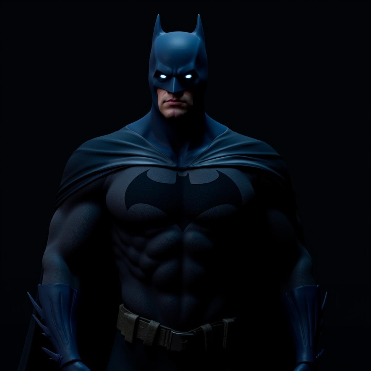 professional 3d model  <lora:Unreal Engine style v1:1>An Unreal Engine image of a man in a batman costume standing in the dark,solo,looking at viewer,blue eyes,1boy,closed mouth,upper body,male focus,cape,bodysuit,mask,muscular,pectorals,muscular male,bara,large pectorals,black cape,superhero , realistic, realism, photorealism, hyperrealism, hyperrealistic, realistic, sharp, detailed, cinematography style, film light style, movie still,  professional photography, artistic, perfection, contrast, cinematic, filmic, high quality photo,  8k quality, colorful, photography style, 3D computer graphics, Blender, 3ds Max, Maya, Cinema 4D, ZBrush, AutoCAD, LightWave 3D, Adobe Dimension, virtual reality, 3d, different people, different characters, different models, detailed eyes, detailed nose, detailed ears, detailed environment, detailed body, detailed face, detailed nipples, detailed breasts, detailed feet, detailed hands, perfect, perfection, epic, awesome, Interactive, Cybernetics, different lighting, light, Video games, Film and television, Unreal, real-time 3D,  Epic Games style, Unreal Engine style . octane render, highly detailed, volumetric, dramatic lighting