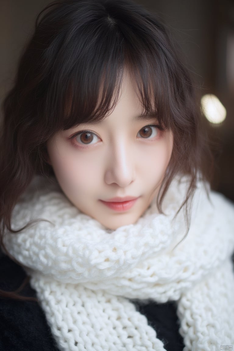 long hair woman wearing white scarf and black shirt, korean female idol portrait, korean girl,, beautiful young korean woman, japanese teenage girl portrait, movie portrait, beautiful korean woman, young asian woman,, korean woman,, young japanese beauty,, beautiful young korean woman, korean female fashion model, young japanese girl, young cute korean face, white scarf, medium long curly brown hair, cute korean actress, close up portrait movie stills, popular korean makeup,