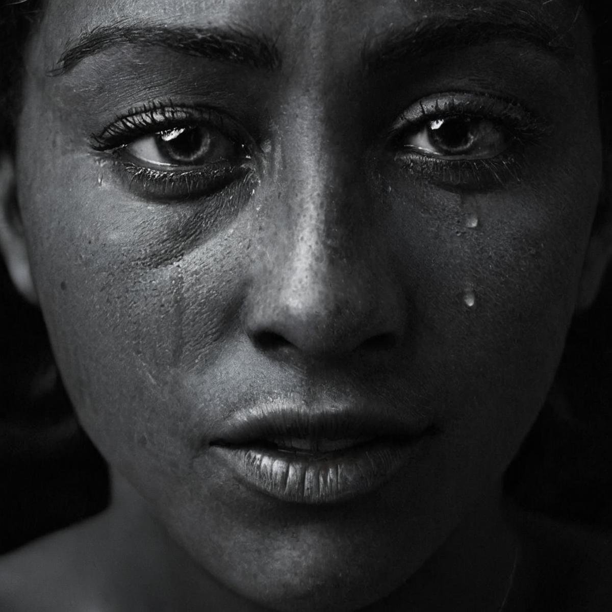 cinematic film still of  <lora:crying style v3:1>a sad black woman with a teary face and a black background,solo,looking at viewer,simple background,1boy,monochrome,greyscale,male focus,portrait,freckles,realistic ,melodrama, movie themed, sharp, detailed, epic cinematic photography, artistic, dramatic light, cinematic color style, Kodak film style, crying style, shallow depth of field, vignette, highly detailed, high budget, bokeh, cinemascope, moody, epic, gorgeous, film grain, grainy