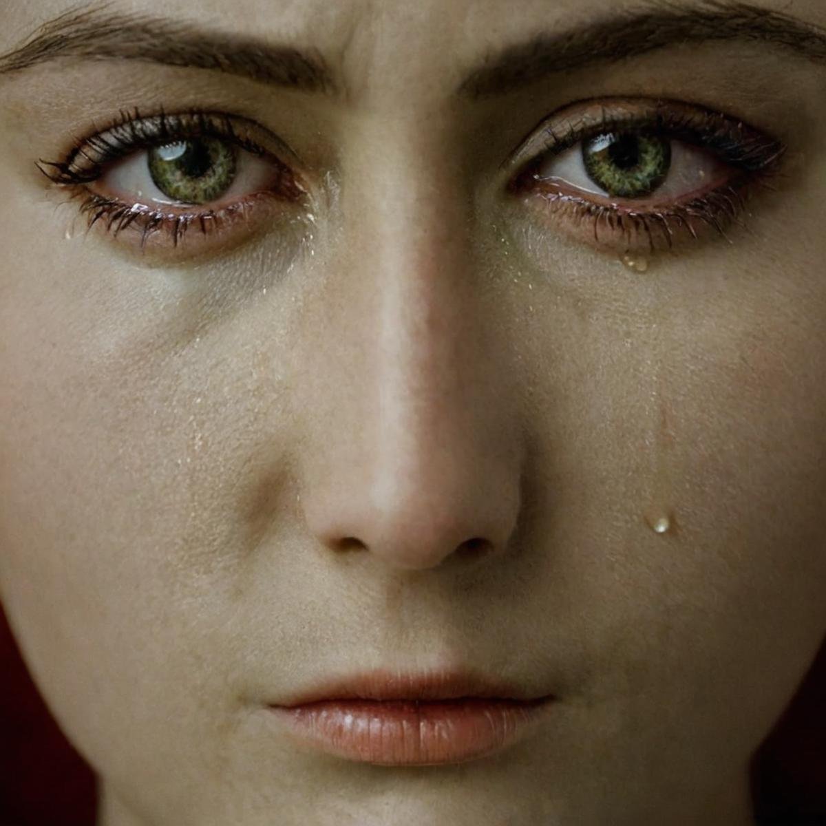 cinematic film still of  <lora:crying style v3:1>a woman with blonde hair is crying and she is crying.,1girl,solo,looking at viewer,short hair,blonde hair,simple background,green eyes,parted lips,teeth,lips,eyelashes,black background,portrait,close-up,realistic , crying, sad, teary face, tears, crying style, shallow depth of field, vignette, highly detailed, high budget, bokeh, cinemascope, moody, epic, gorgeous, film grain, grainy