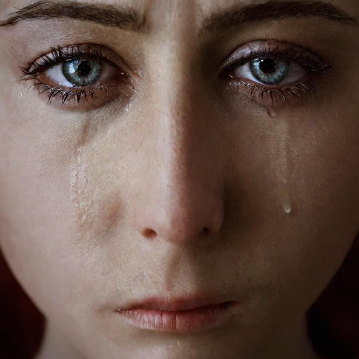 cinematic film still of  <lora:crying style v3:1>a woman with a tear on her face is crying.,1girl,solo,looking at viewer,blue eyes,closed mouth,lips,portrait,close-up,freckles,realistic,nose , crying, sad, teary face, tears, crying style, shallow depth of field, vignette, highly detailed, high budget, bokeh, cinemascope, moody, epic, gorgeous, film grain, grainy