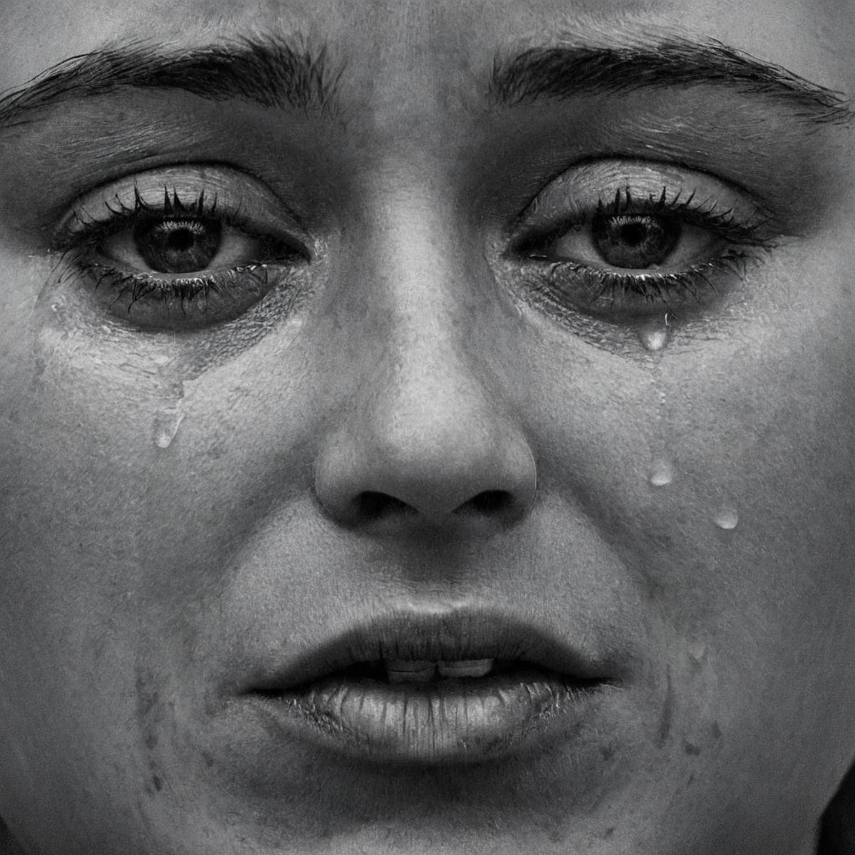 Hyperrealistic art of  <lora:crying style v4:1>a black and white photo of a woman crying with her hand on her face.,1girl,solo,open mouth,1boy,monochrome,closed eyes,greyscale,male focus,teeth,mole,portrait,realistic,hands on own face , crying, sad, teary face, tears, crying style, Extremely high-resolution details, photographic, realism pushed to extreme, fine texture, incredibly lifelike