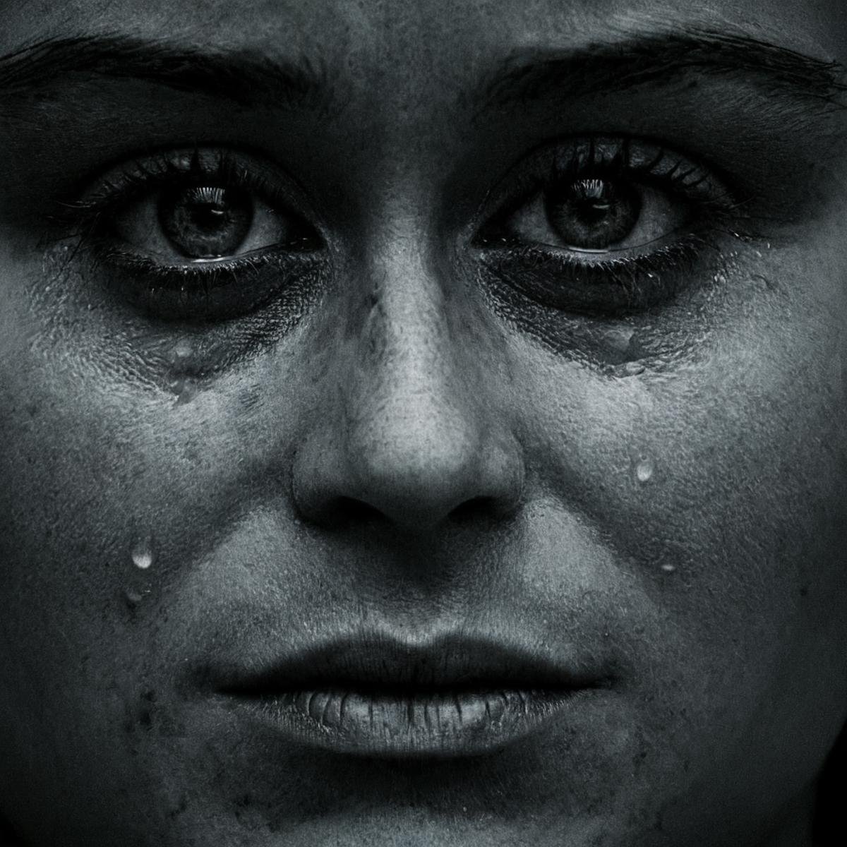 Hyperrealistic art of  <lora:crying style v4:1>eye tears of a woman with a teary face and a black background,solo,looking at viewer,simple background,1boy,monochrome,greyscale,male focus,portrait,freckles,realistic ,emotional tears, sob, sadness, wrinkly, dramatic movie themed, sharp, detailed, epic cinematic photography, artistic, dramatic light, cinematic color style, Kodak film style, tears style, Extremely high-resolution details, photographic, realism pushed to extreme, fine texture, incredibly lifelike