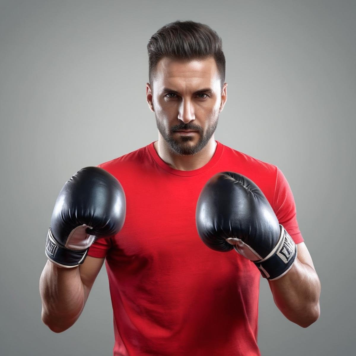 Hyperrealistic art of  <lora:Perfect Hand:1.2>perfection a man in a red shirt is holding a pair of boxing gloves perfect hand style, Extremely high-resolution details, photographic, realism pushed to extreme, fine texture, incredibly lifelike