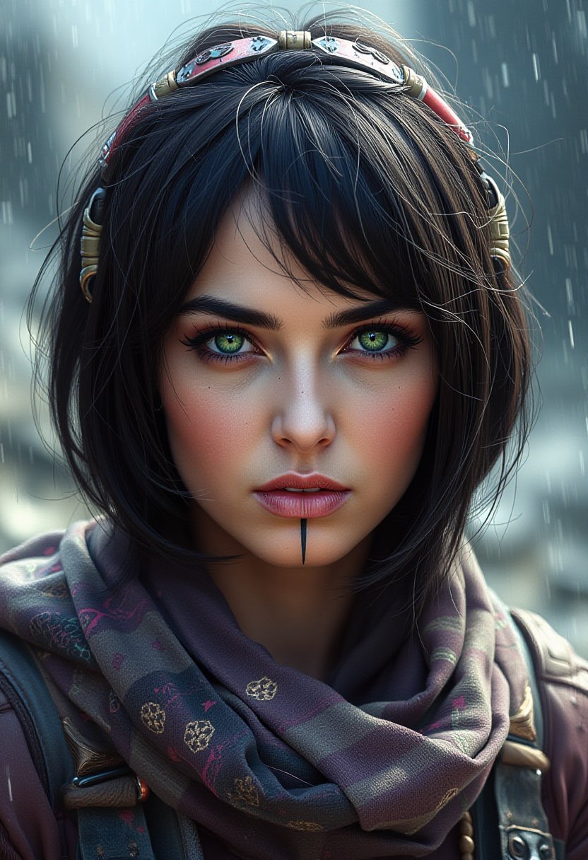 
Athena, a woman with dark shoulder length hair and green eyes. Her face showing a serious expression., 
 

In a cyberpunk landscape 


 ,Usham,pavsok style