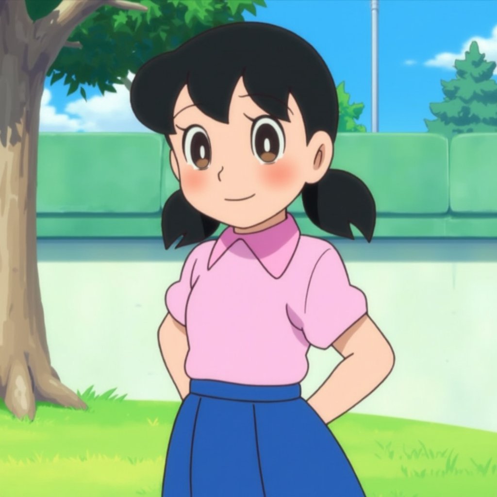 minamoto shizuka,1girl, solo, low twintails, black hair, skirt, smile, outdoors, shirt, blue skirt, looking at viewer, black eyes, pleated skirt, short sleeves, pink shirt, blush, closed mouth, day, tree, collared shirt, upper body, grass,

masterpiece, perfect face, best quality, beautiful eyes, shiny eyes, anime coloring, anime screencap, absurdres, award winning,masterpiece, perfect face, best quality, beautiful girl, cute girl, beautiful eyes, shiny eyes, anime coloring, anime screencap, absurdres,