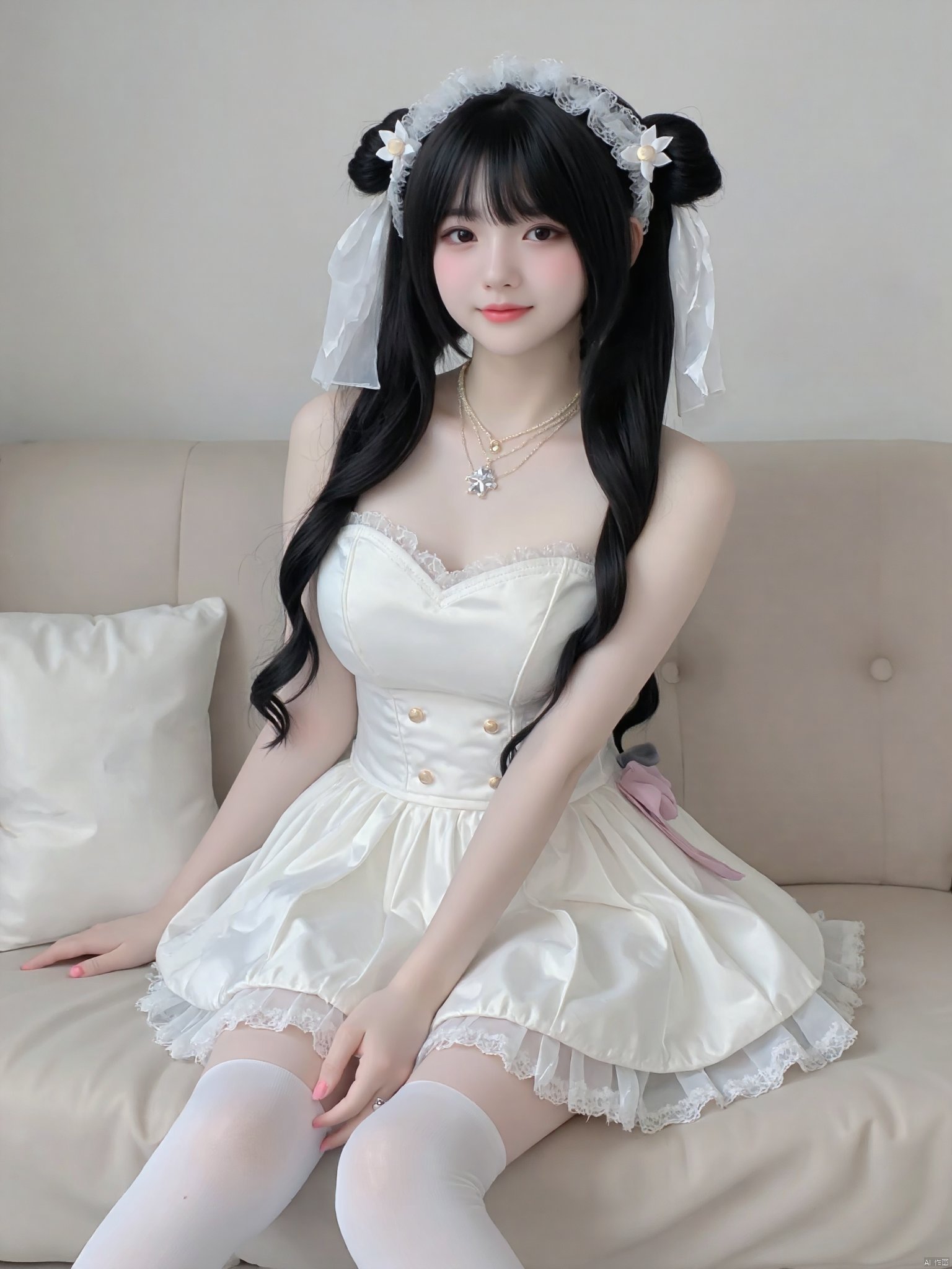 cpdd，One girl, Loli, long black hair, full body, sitting, In white pantyhose, Lolita,Show your thighs, spread your legs，Photo Frame, Photo Frame，Photos,