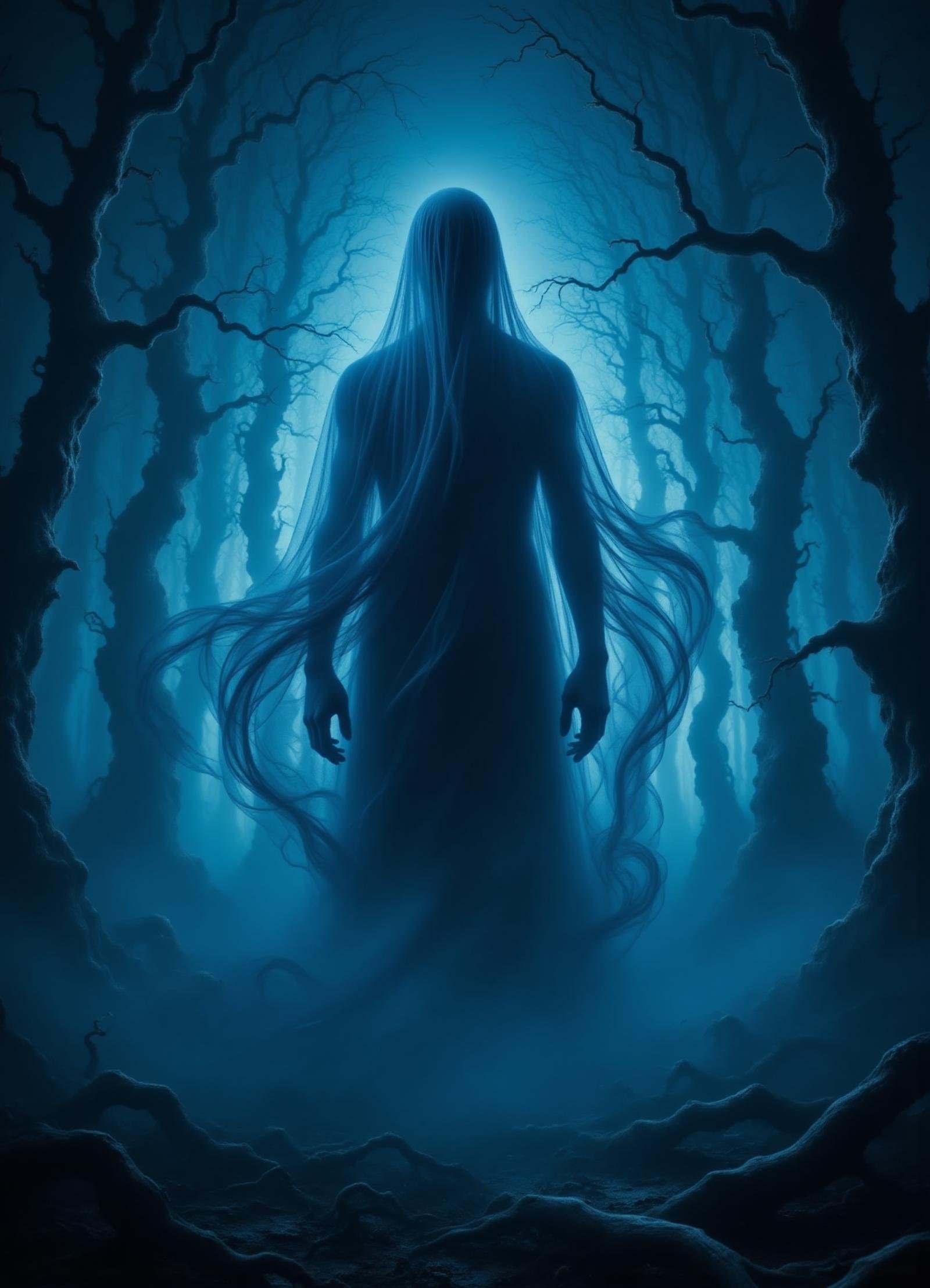 dementor, phosphorescent flickering floating mysterious enchanting light, blue, marshy, swampy, vanish, supernatural phenomena, , night