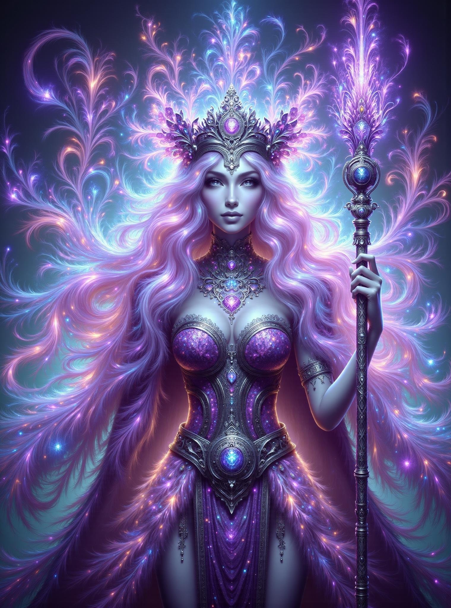 digital illustration,  female fluffy moly, , scepter of the mage-king