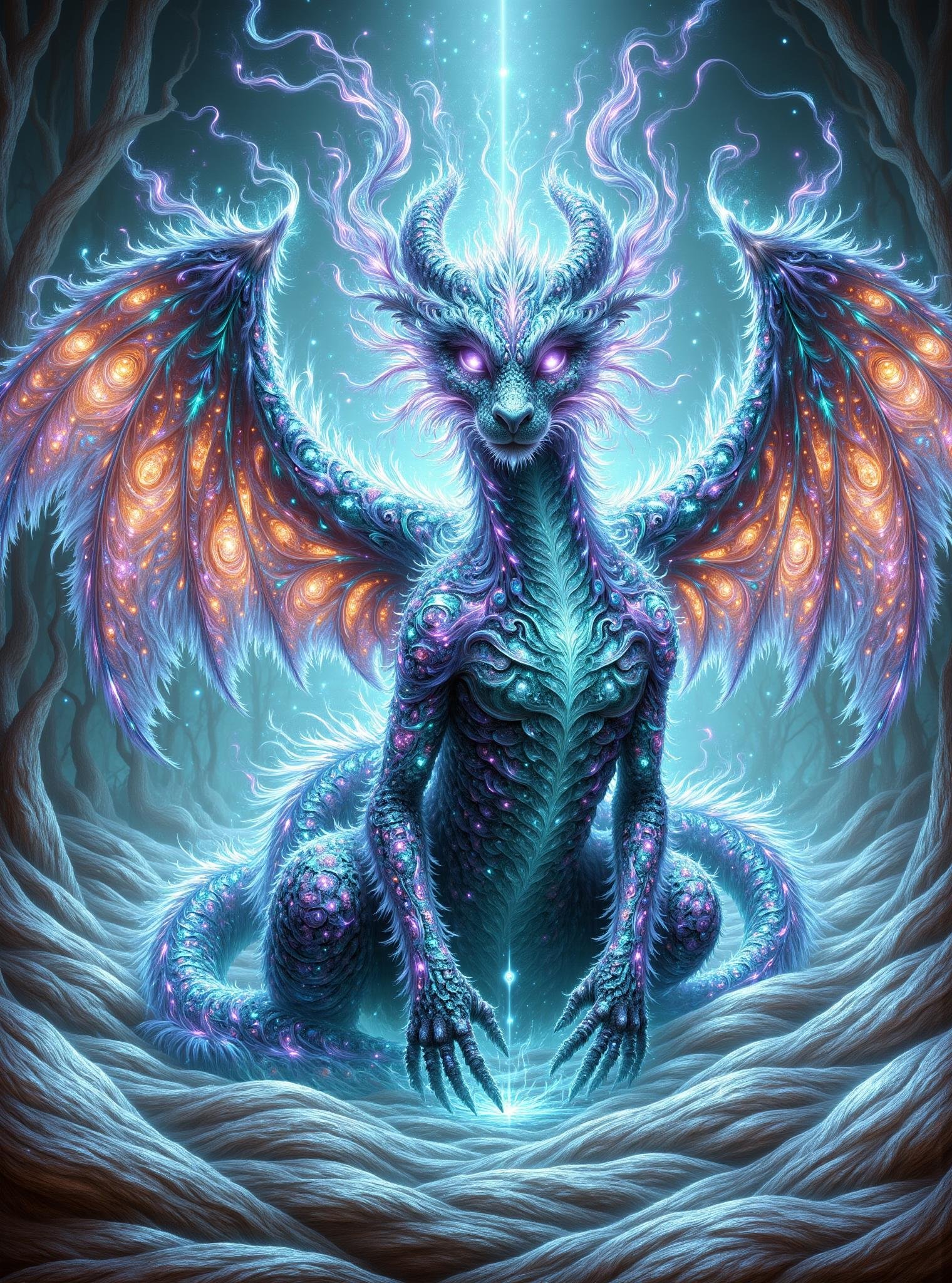 digital illustration,  augmented  european elemental Wyvern,   ruffled