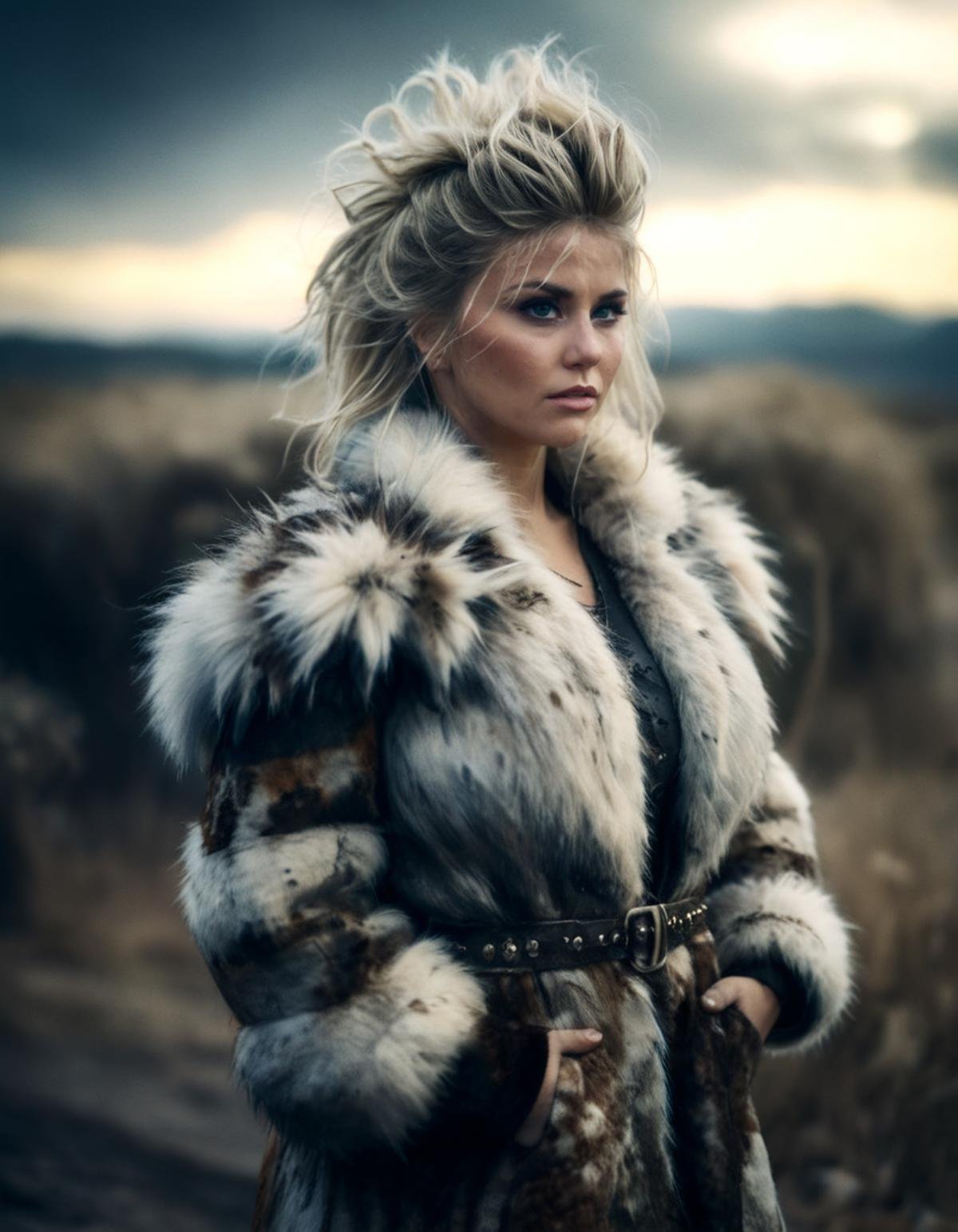 <lora:Beatrice_Egli_V7:1>, glamour shot,(dark mood masterpiece Photography by Mario Giacomelli:1.2),high quality, 8K Ultra HD, beatrice egli female warrior wearing thick fur over her entire body, fur coat, blonde hair, extremely elaborate hair updo, fur, beautiful, full depth of field and realistic textures, colorful, atmospheric haze, Film grain, cinematic film still, highly detailed, high budget, cinemascope, moody, epic, OverallDetail, gorgeous, 2000s vintage RAW photo, photorealistic, candid camera, color graded cinematic, eye catchlights, atmospheric lighting, imperfections, natural, shallow dof