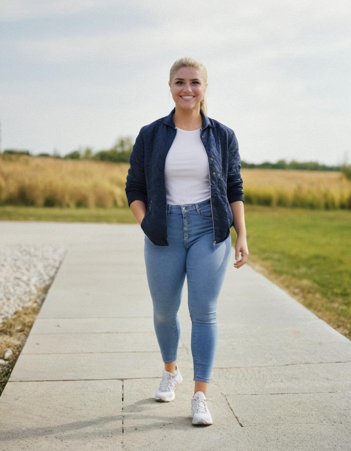 <lora:Beatrice_Egli_XL_Final:0.85> cinematic quality, professional full-body portrait of beatrice egli, ponytail, blonde hair, fine art photography, film still, movie scene, outdoors, smile, 