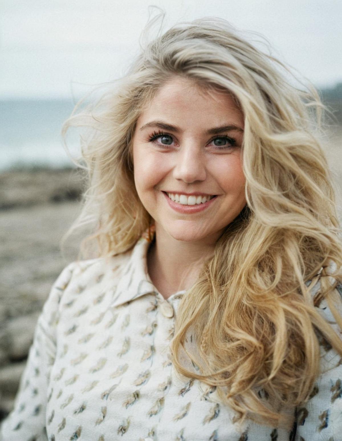 <lora:Beatrice_Egli_XL_Final:1> subtle grain, cinematic quality, professional portrait of beatrice egli, long wavy blonde hair, fine art photography, film still, movie scene, outdoors, smile, 