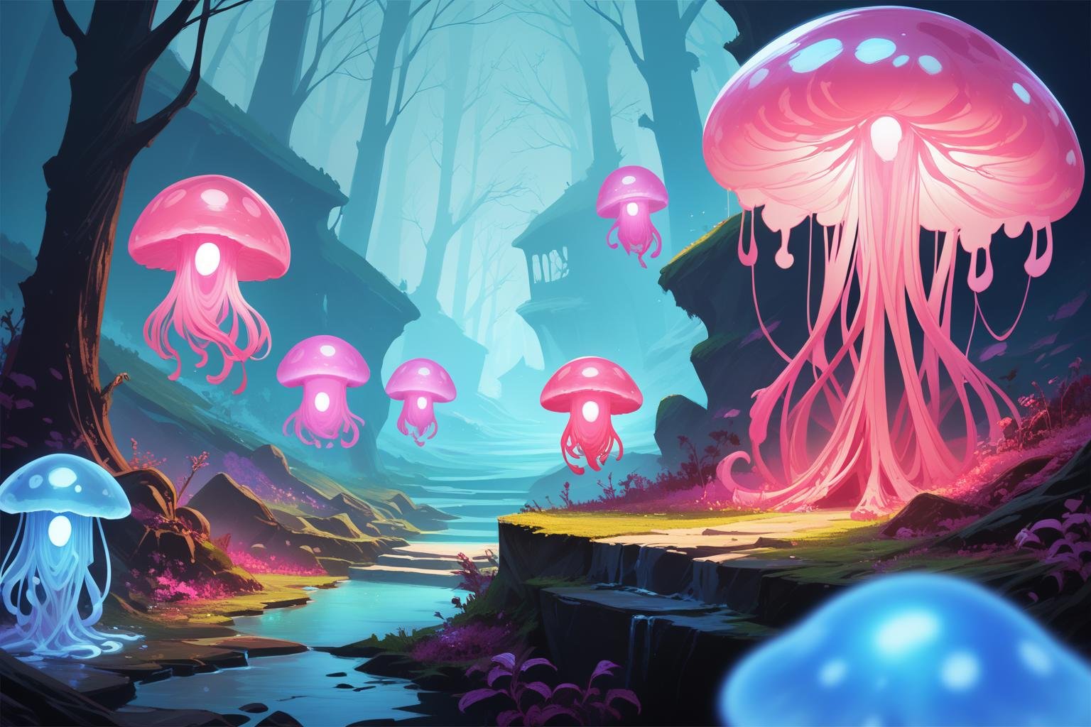 score_9, score_8_up, score_7_up, big pink glowing jellyfish, fantasy art, digital art, no human, illustration, background  <lora:neonils_v2:0.8>