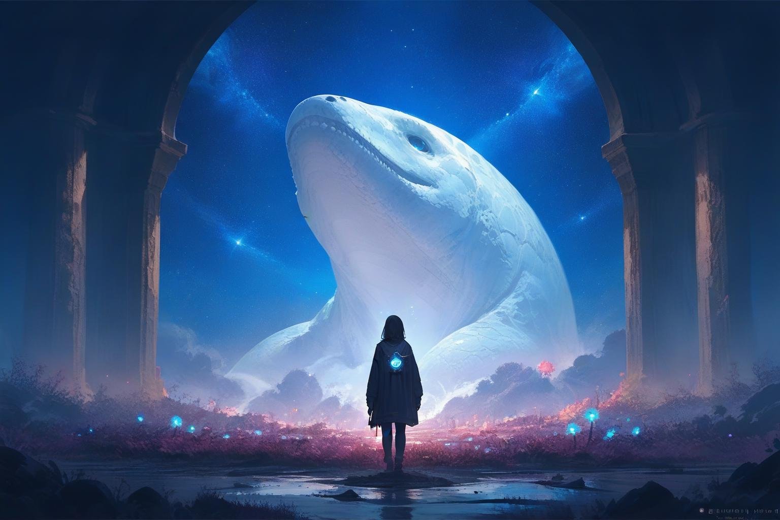 score_9, score_8_up, score_7_up, galaxy glowing whale, aesthetic, fantasy art, digital art, no human, illustration, background <lora:neonils_v2:0.8>