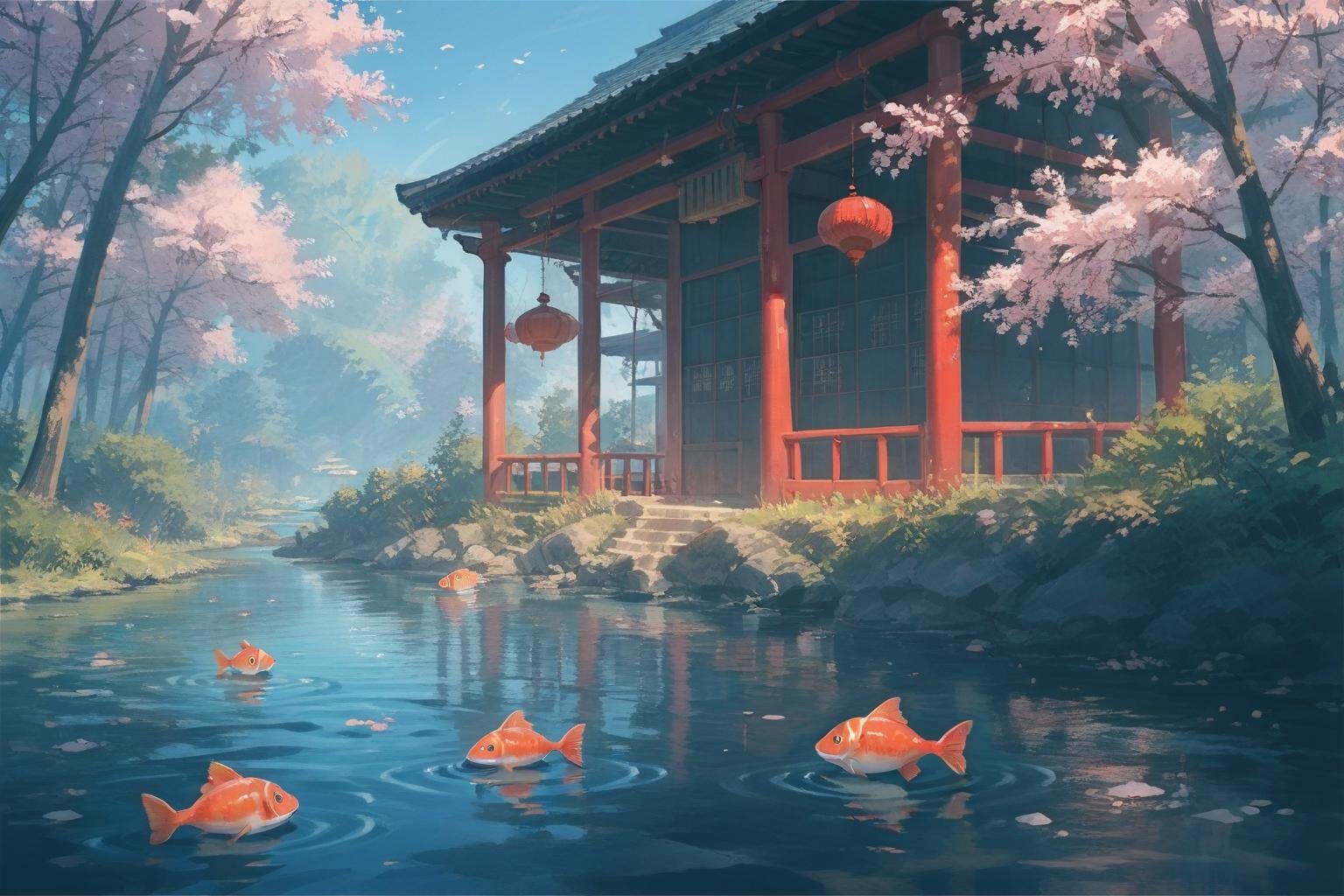 score_9, score_8_up, score_7_up, koi fish, japanese pond, fantasy art, digital art, no human, illustration, background <lora:neonils_v2:0.7>