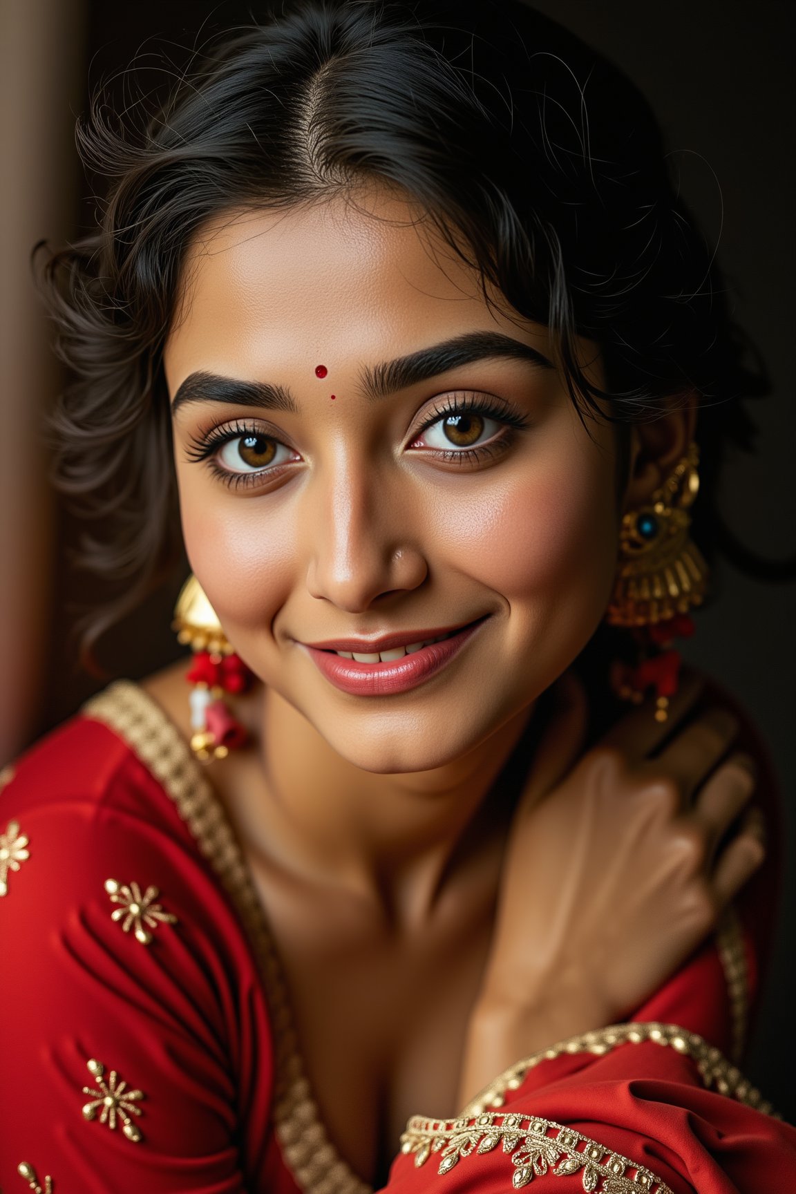 indian woman, a beautiful girl, brown eyes, gorgeous actress, Indian,  portrait photo, cinematic lighting 