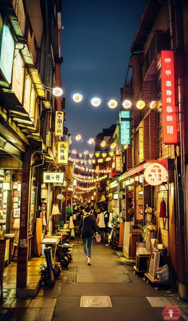 city scene, on alley, old Taipei, shop sign, real world location, best quality, high resolution, low chroma filter