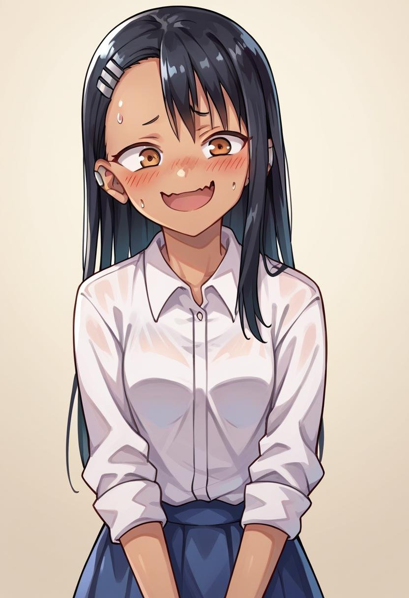 score_9,score_8_up, score_7_up, source_anime, rating_safe, 1girl, solo, hayase_nagatoro,nerv0us_sm1le, smile, open_mouth, blush, standing, nervous, skin_fang, <lora:Nervous_Smile_-_Pony:1.0>