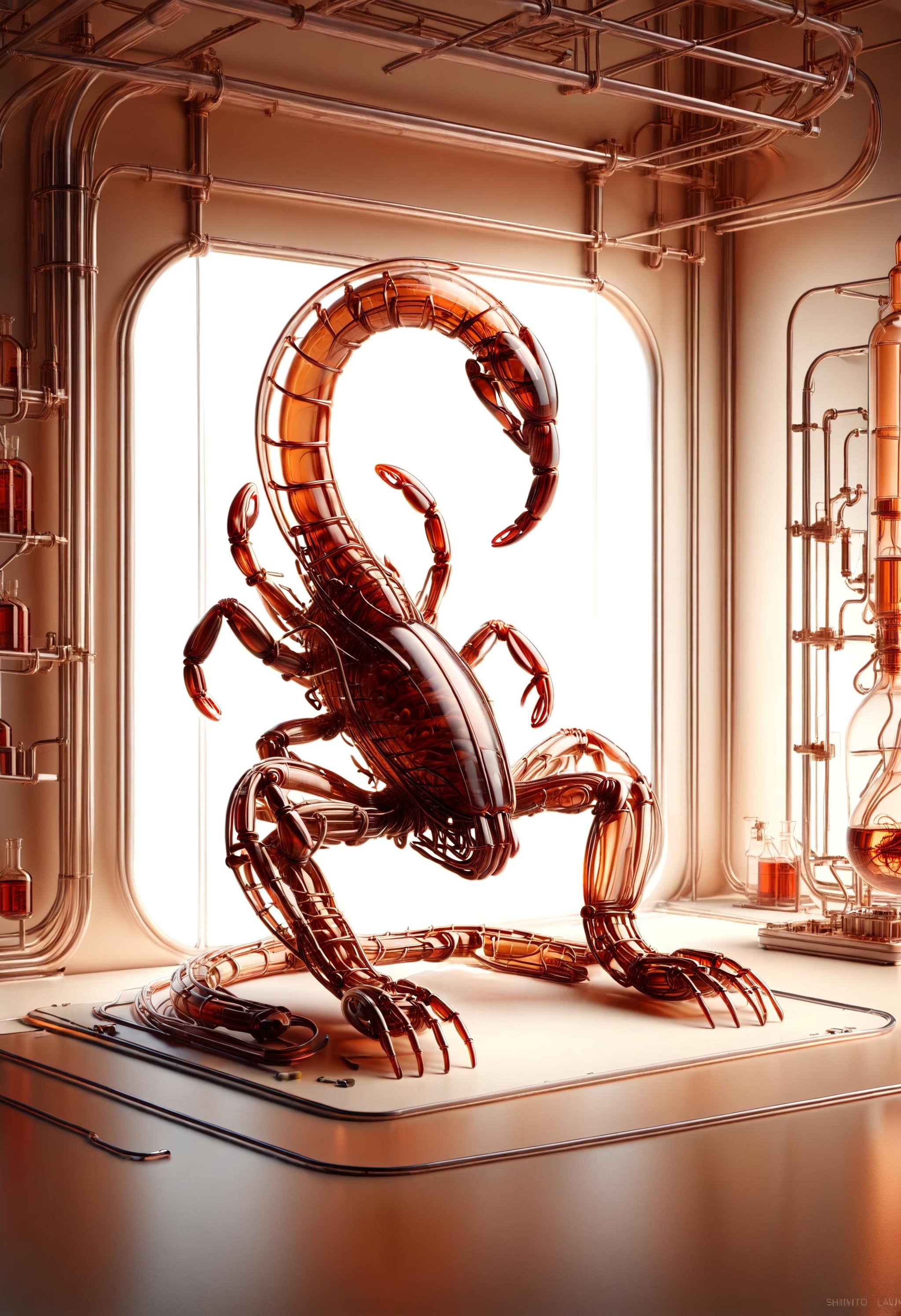 a giant scorpion in a scientific laboratory, ambient lighting, by makoto shinkai, stanley lau<lora:dvr-trd:0.8> dvr-trd  <lora:dvr-cpwr:1> dvr-cpwr