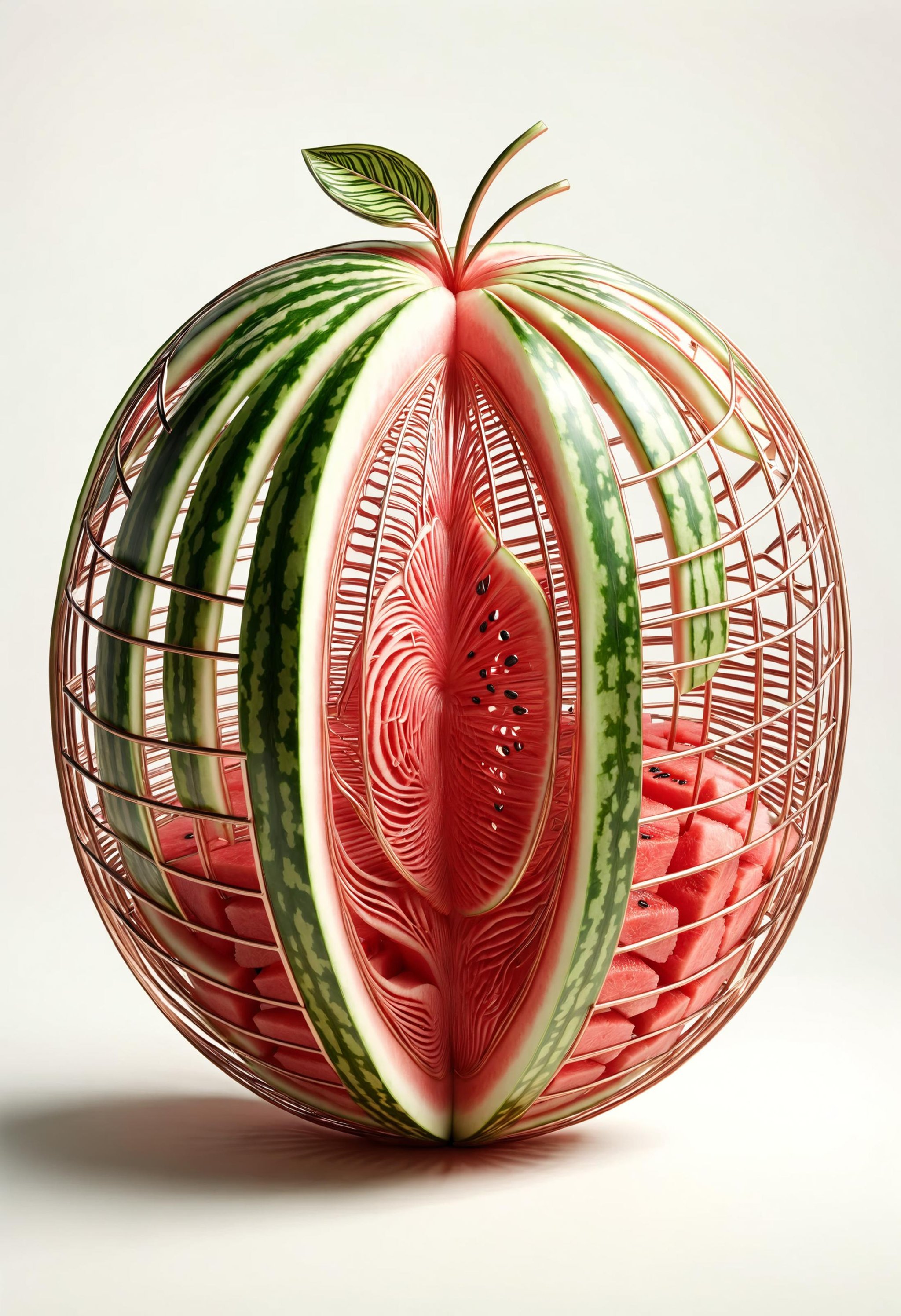 an intricate see-trough watermelon sculpture <lora:dvr-cpwr:1> dvr-cpwr