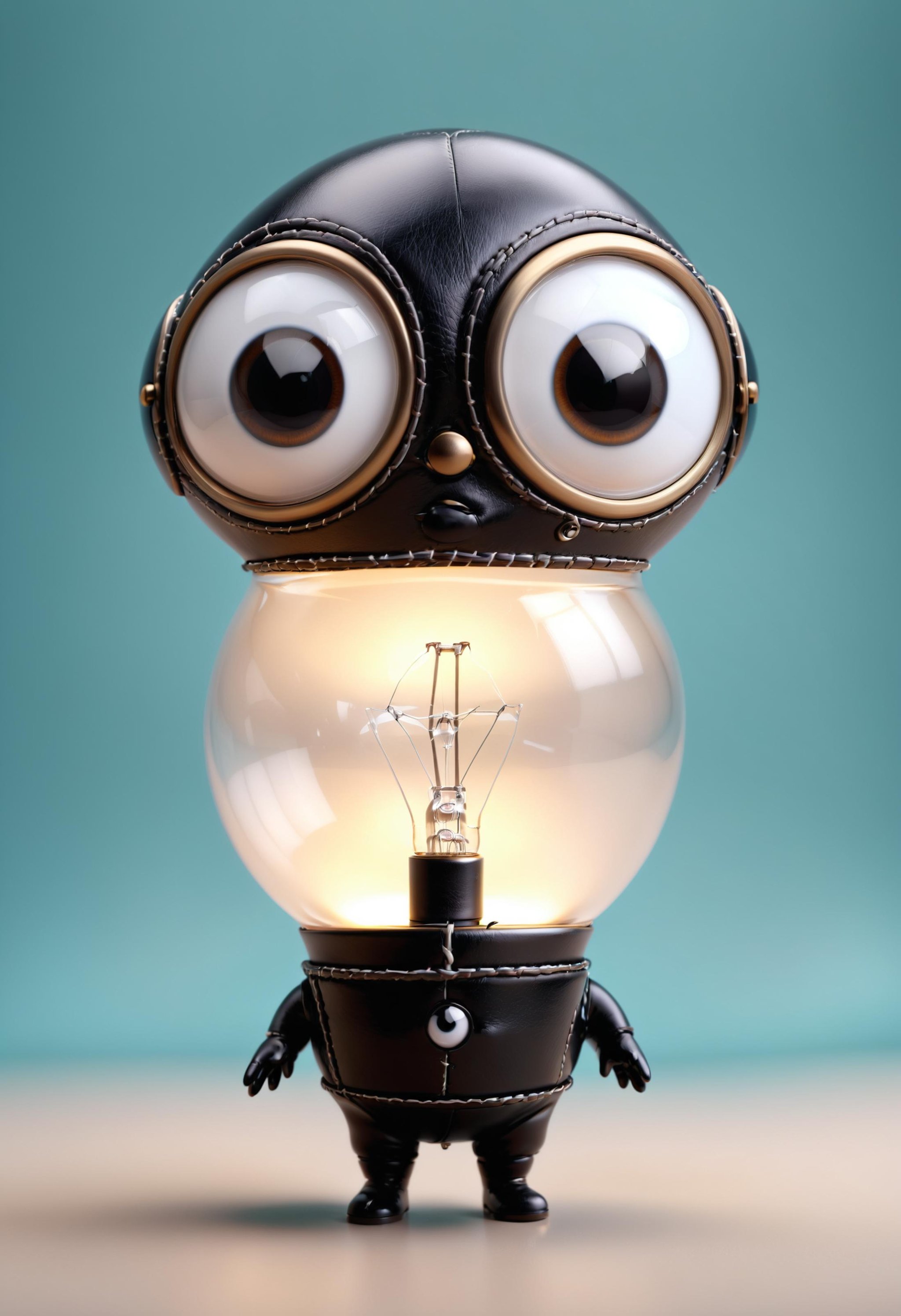 a lightbulb with eyes, hands on waist, closeup cute and adorable, cute big circular reflective eyes, Pixar render<lora:dvr-lthr:1> dvr-lthr