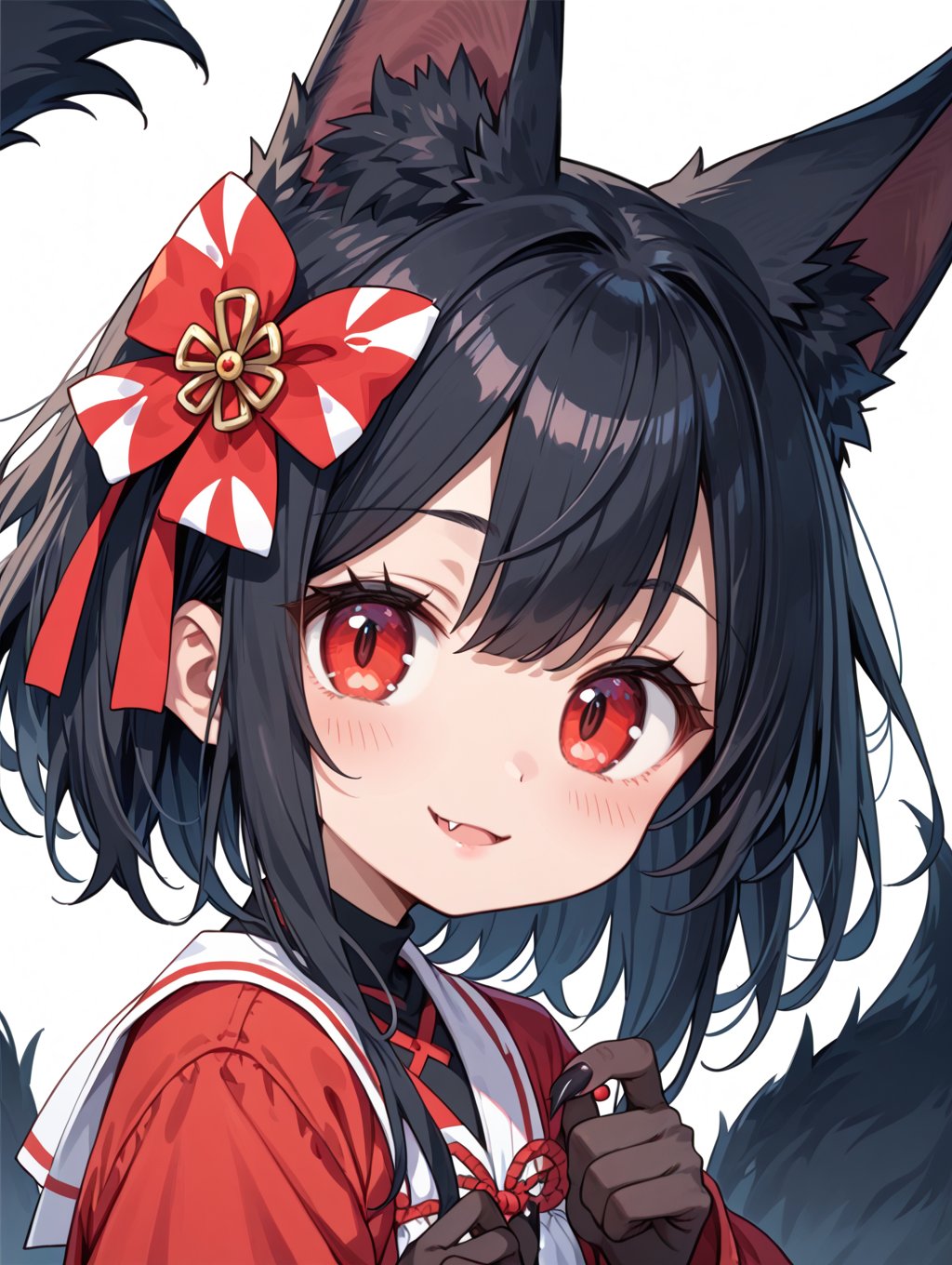 score_9, score_8_up, score_7_up,perfect eyes, kitsune, werewolf, red eyes, black skin, pretty girl, cute girl, teasing