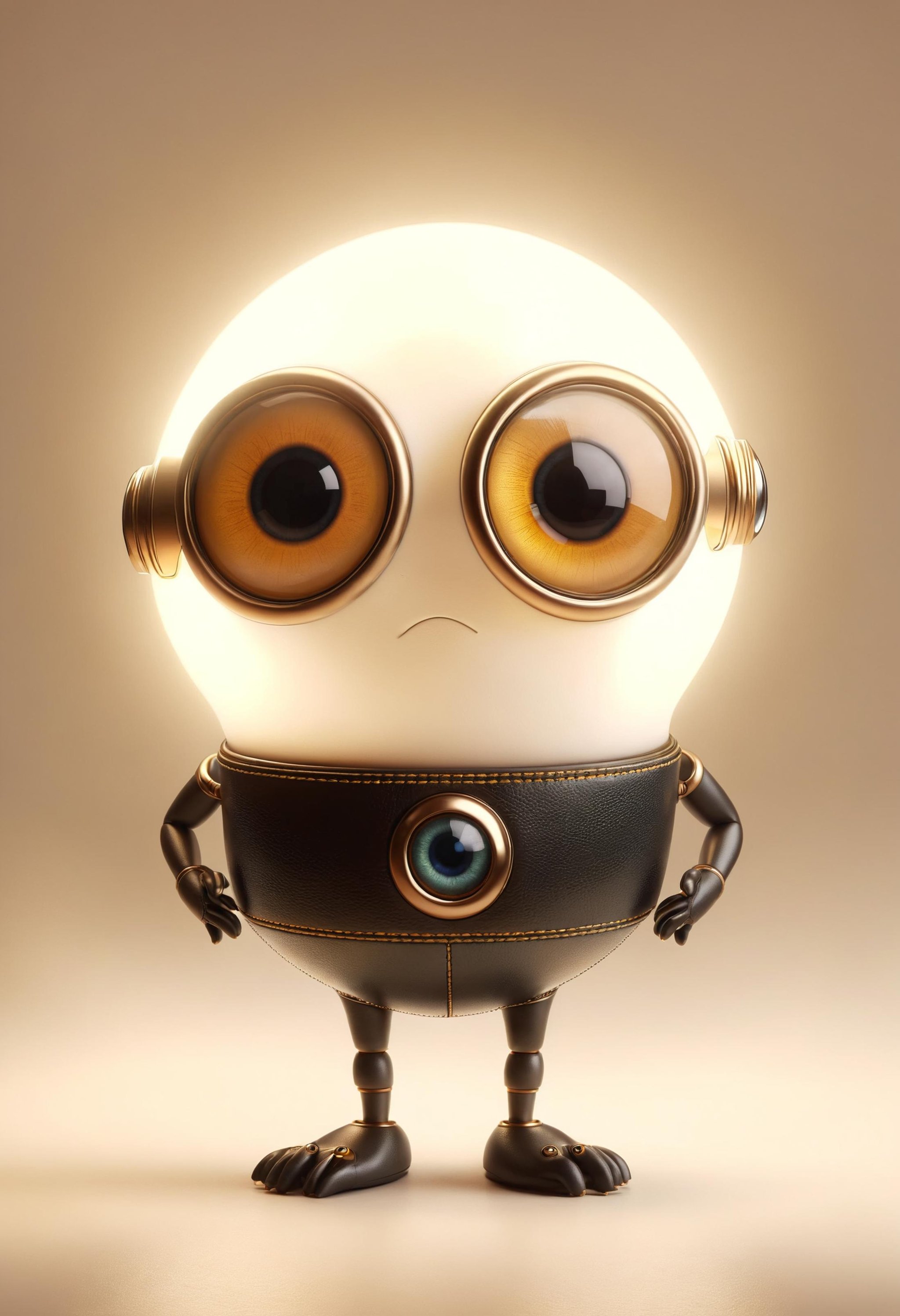 a lightbulb with eyes, hands on waist, closeup cute and adorable, cute big circular reflective eyes, Pixar render <lora:dvr-lthr-sdxl:1> dvr-lthr