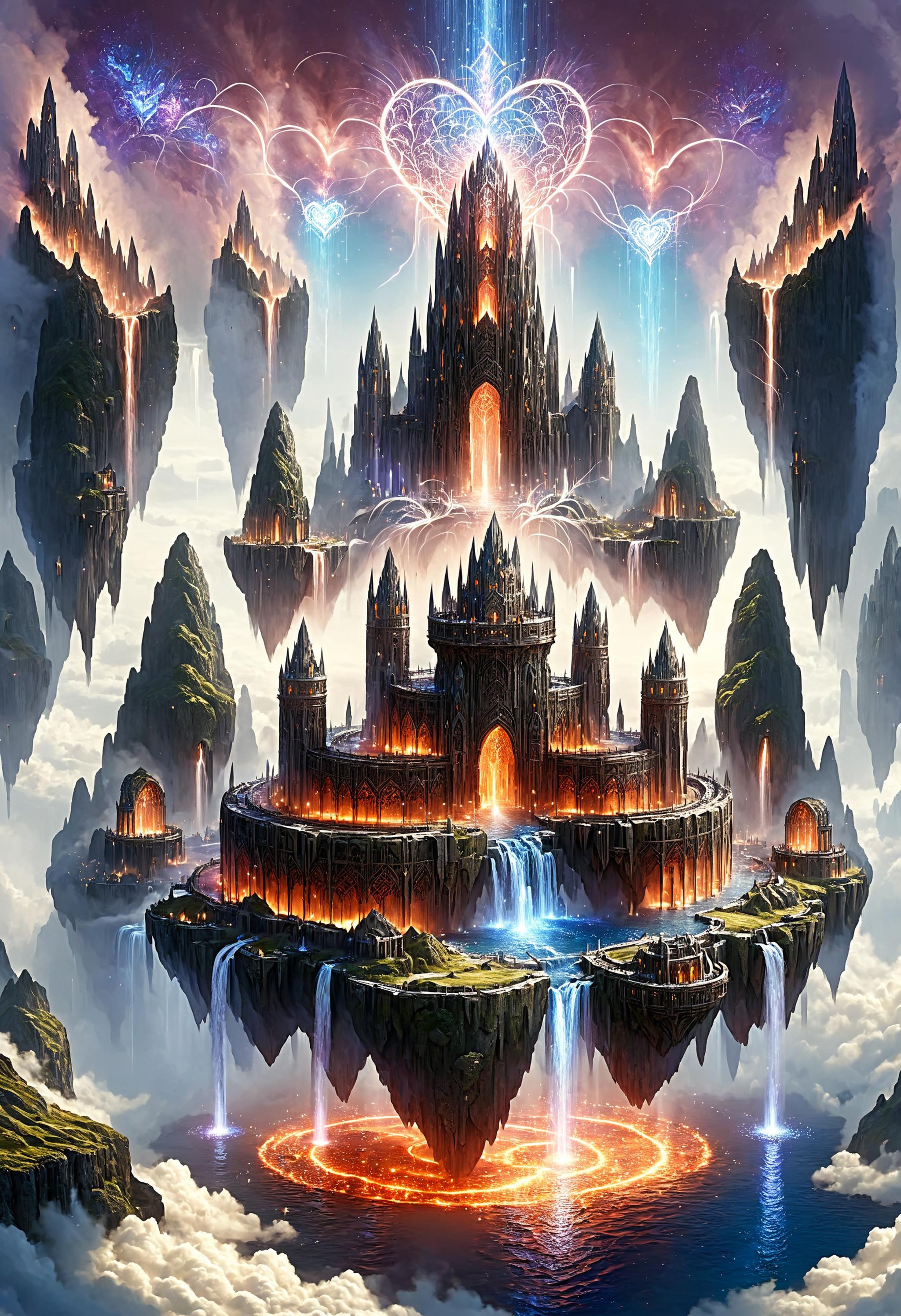 floating  dwarven fortress, a dwarven city carved into the heart of a mountain, heavy stone structures illuminated by lava flows and sparkly waterfalls <lora:dvr-hgh-fnt:0.8> dvr-hgh-fnt