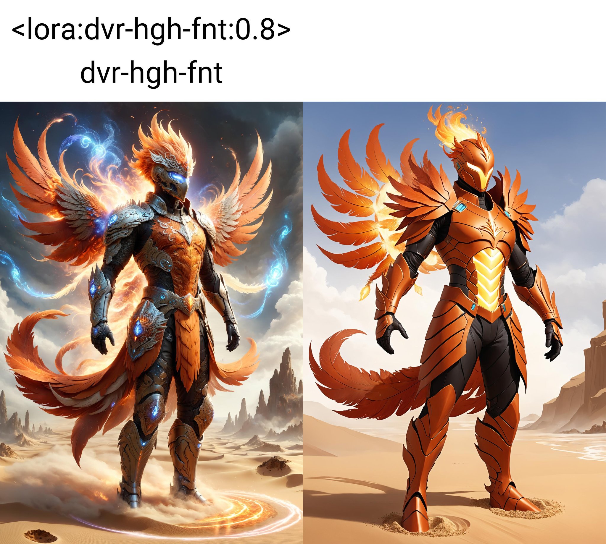 concept art of [oil elemental | human torch ] with phoenix DNA reborn from ashes, dark orange pauldrons, intricately stacked feather layers hybrid, (waist above sand:1.2), amazonian armor, [translucent | magma] core<lora:dvr-hgh-fnt:0.8> dvr-hgh-fnt