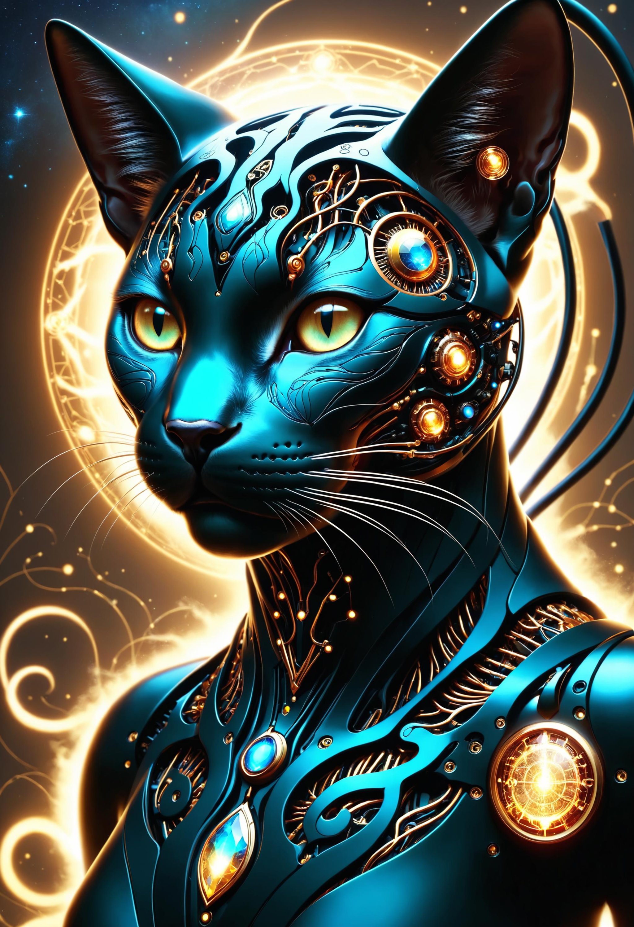 mind shattering concept art of detailed circuitry feline, eternity , blooming dark vines , obsidian leaf particles , crystalline structure fused with explosions<lora:dvr-tldr:0.8> dvr-tldr