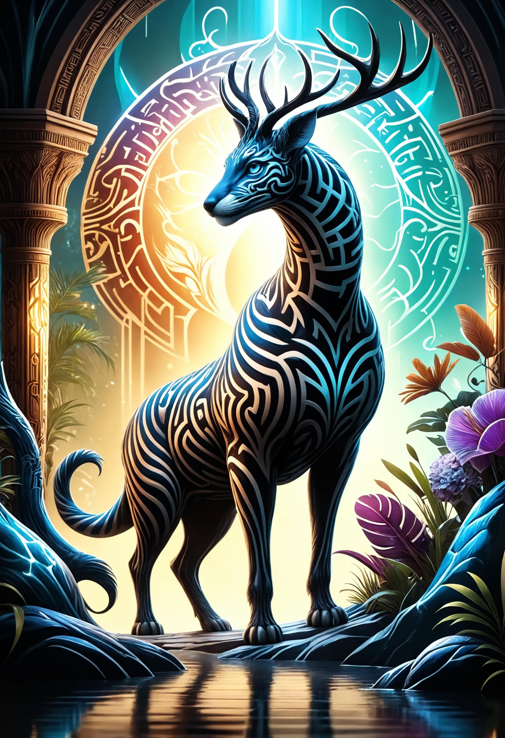 Energetic -animal set in a Fantasy setting, Well-visualised, glossy, background inspired, wallpaper, pure, <lora:dvr-mz:1> dvr-mz, detailed, striking, intricate, beautiful, fabulous colors, background inspired, ambient illumination, epic, professional fine composition, advanced cinematic perfect light, unique, fine polished