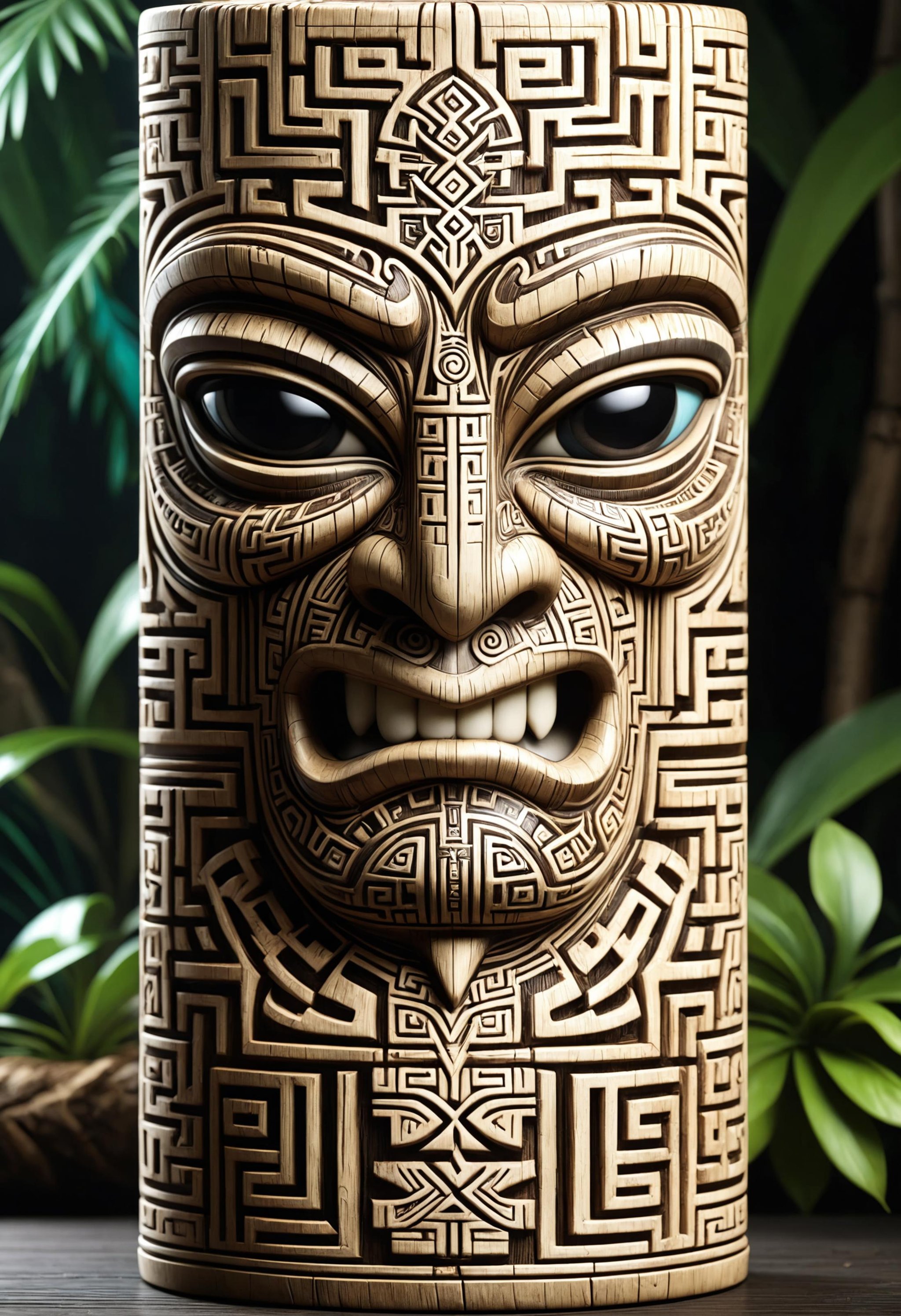 Cromulent Tiki Asian Bark, <lora:dvr-mz:1> dvr-mz, enchanted, very, atmosphere, highly contrasted, surreal, dynamic dramatic atmosphere, delicate, striking