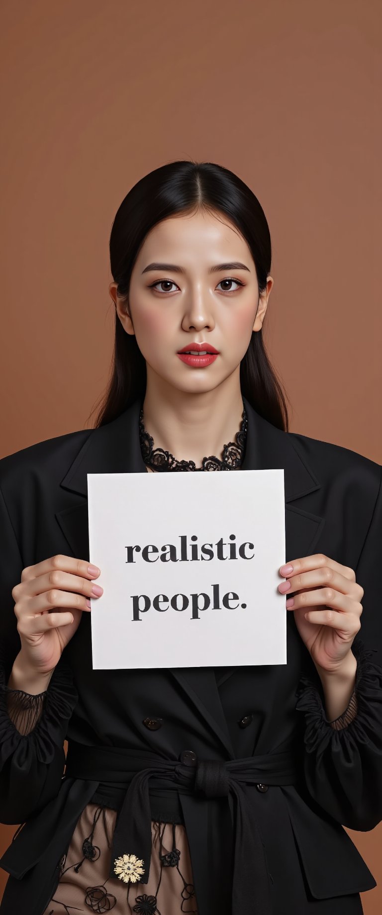 photograph, full body photo, a beautiful super model holding up a sing with text:"realistic people", Canon eos 5d mark 4, Depth of field 100mm, lovely, symmetry, photography,ct-virtual,Iu,ct-jisoo,n30nfilm,ct-virtual_v2,ct-visual,ct-sensual-v2,ct-kjbp