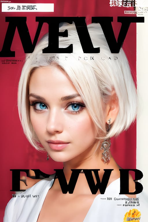 1girl, solo, upper body, white hair, lips, traditional media, reality, pop idol magazine, title font "New Lora Is Coming", attractive cover with beauty characters,jpop cover 80s,東南亞混血美女