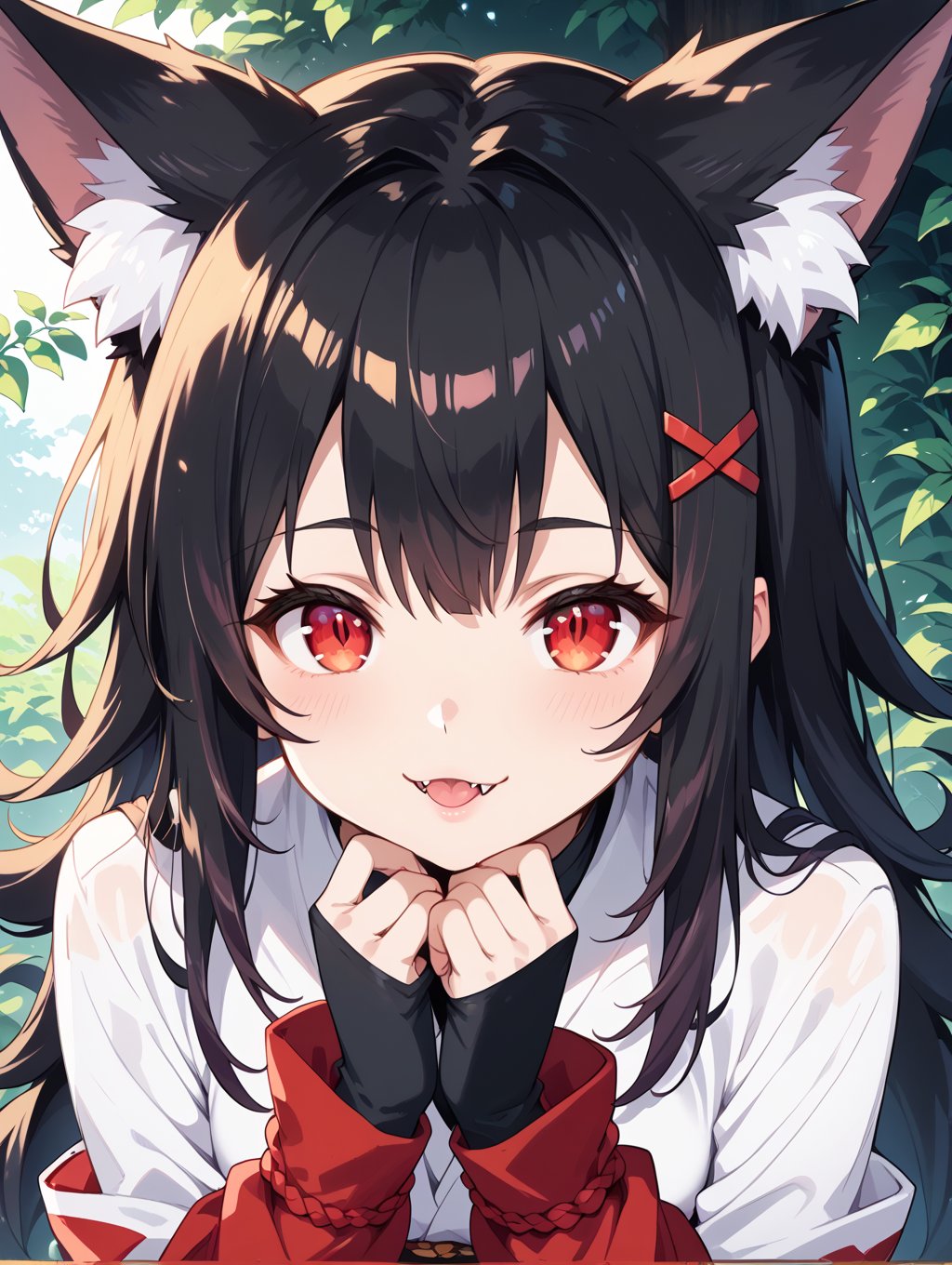 score_9, score_8_up, score_7_up,perfect eyes, kitsune, werewolf, red eyes, black skin, pretty girl, cute girl, teasing