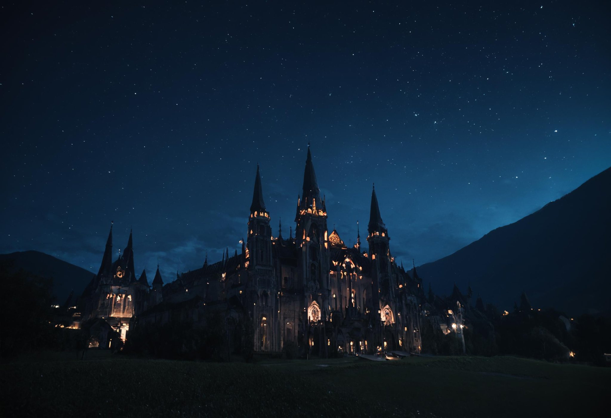 score_9, score_8_up, score_7_up, at night, starry sky, cloud, cloudy sky, night, high contrast, landscape, modern architecture, (gothic cathedral, gothic architecture:1.2), mountains, brutalist architecture, european architecture, european, <lora:ScenicHorizonsV2:1>